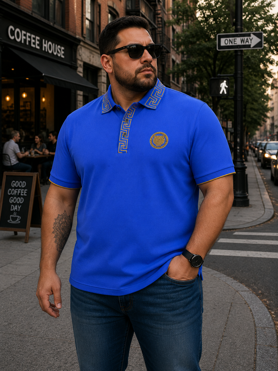 Pavini Men’s Big & Tall Greek Key Trim Polo Shirt