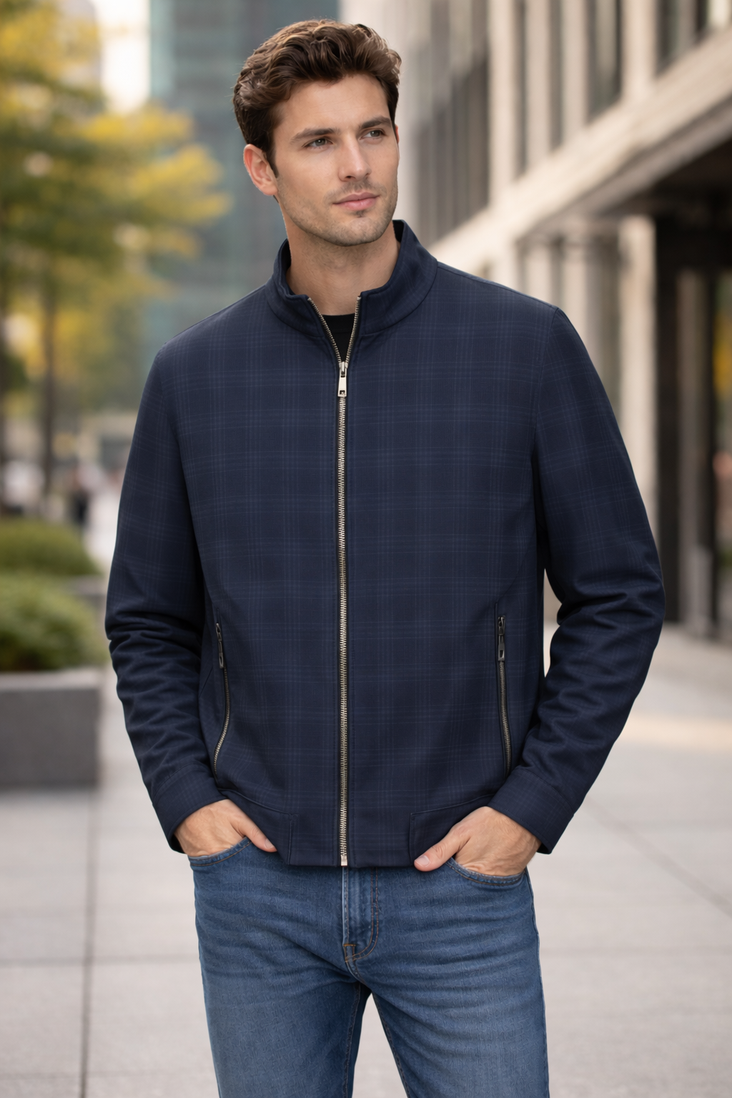 Men’s Plaid Zip-Up Bomber Jacket