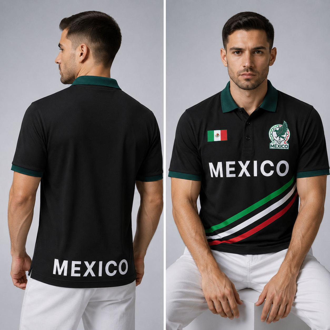 Mexico Polo Shirt – Short Sleeve Polo with Flag &amp; Eagle Detail