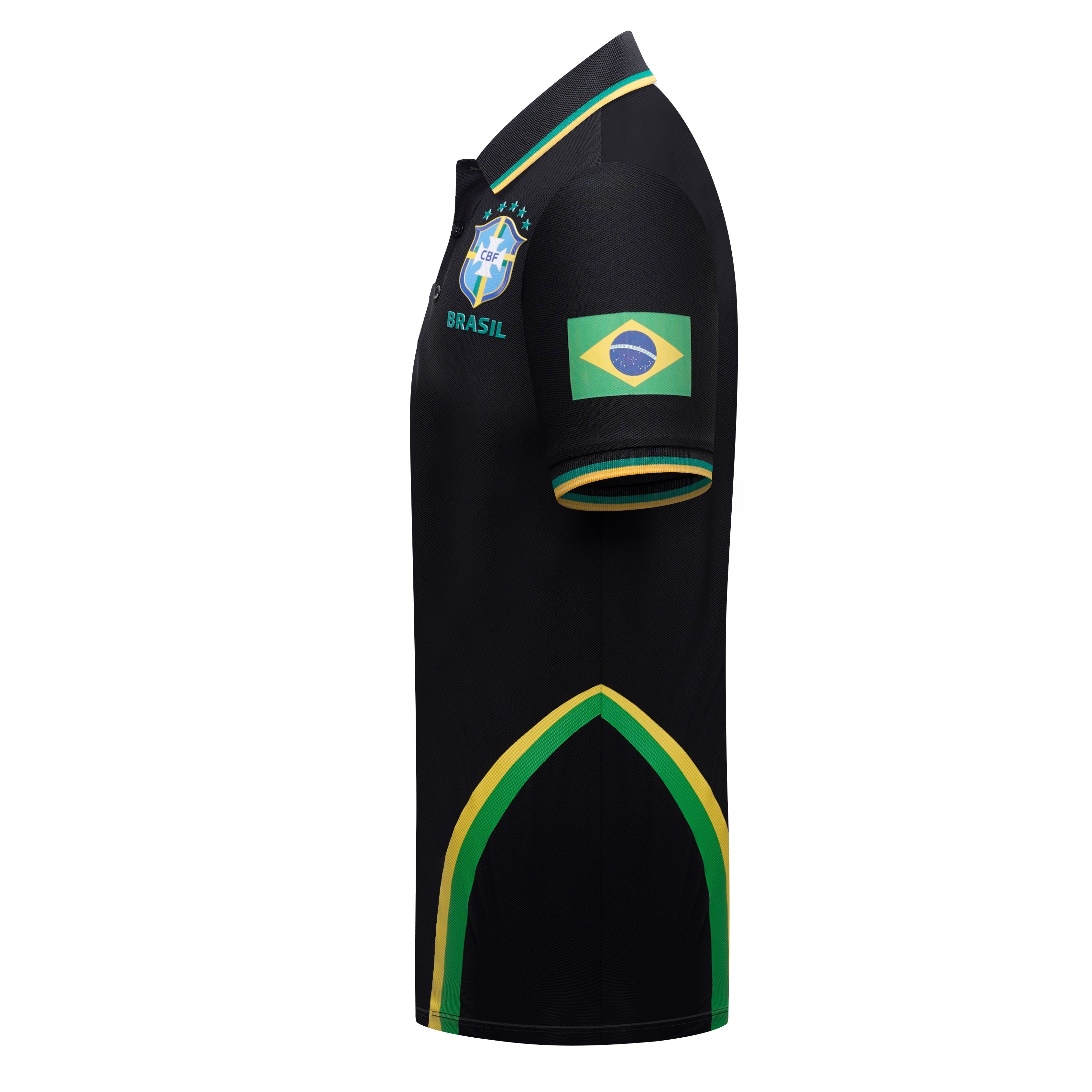 Men’s Brazil Polo Shirt – Black Short Sleeve Polo with Flag Detail