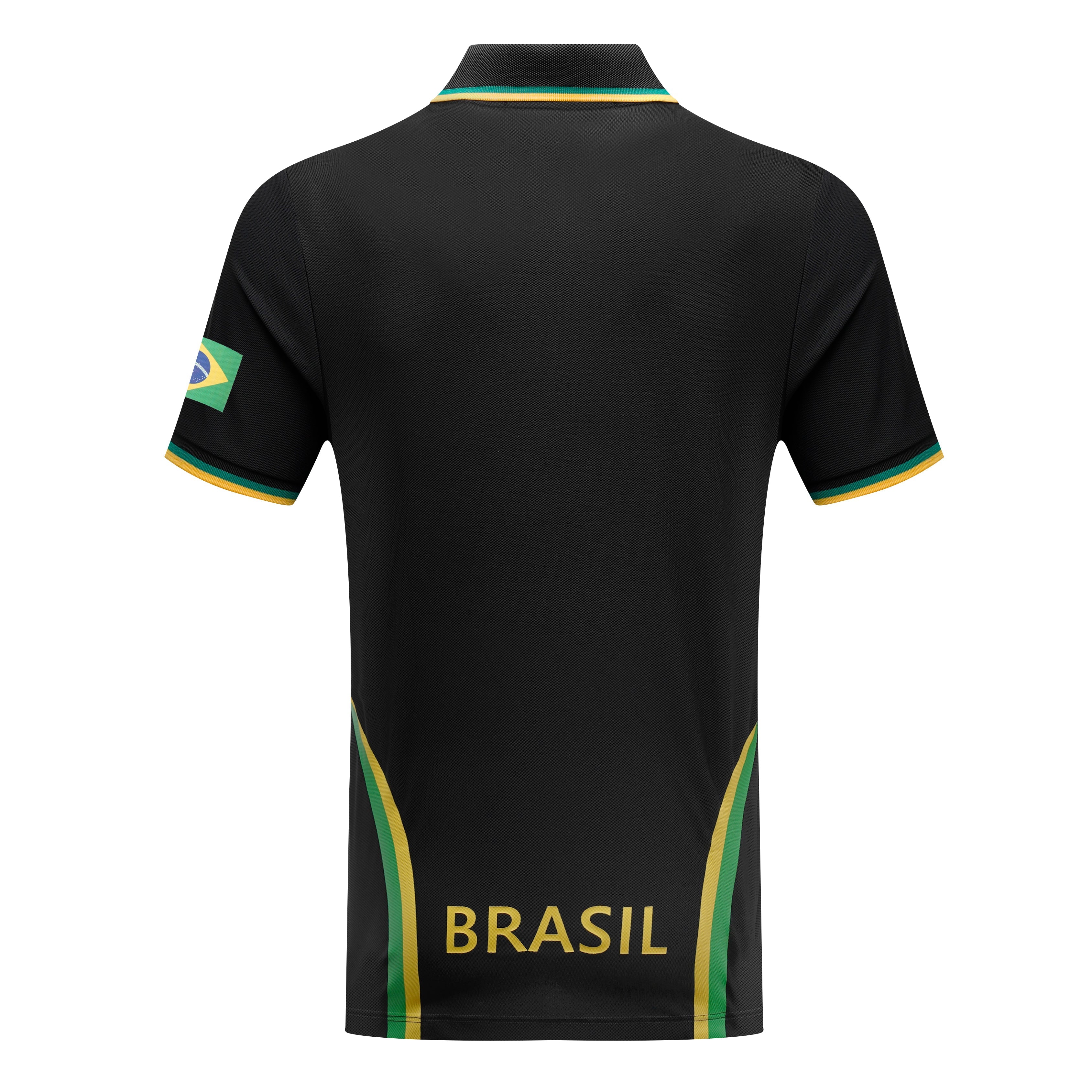 Men’s Brazil Polo Shirt – Black Short Sleeve Polo with Flag Detail
