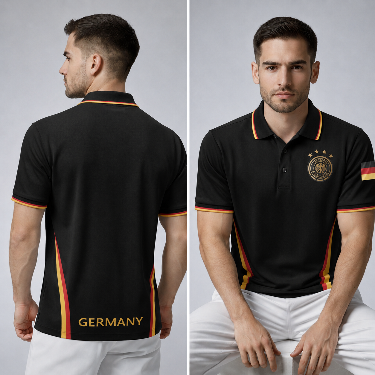 Men’s Germany Polo Shirt – Black Short Sleeve Polo with Flag Detail