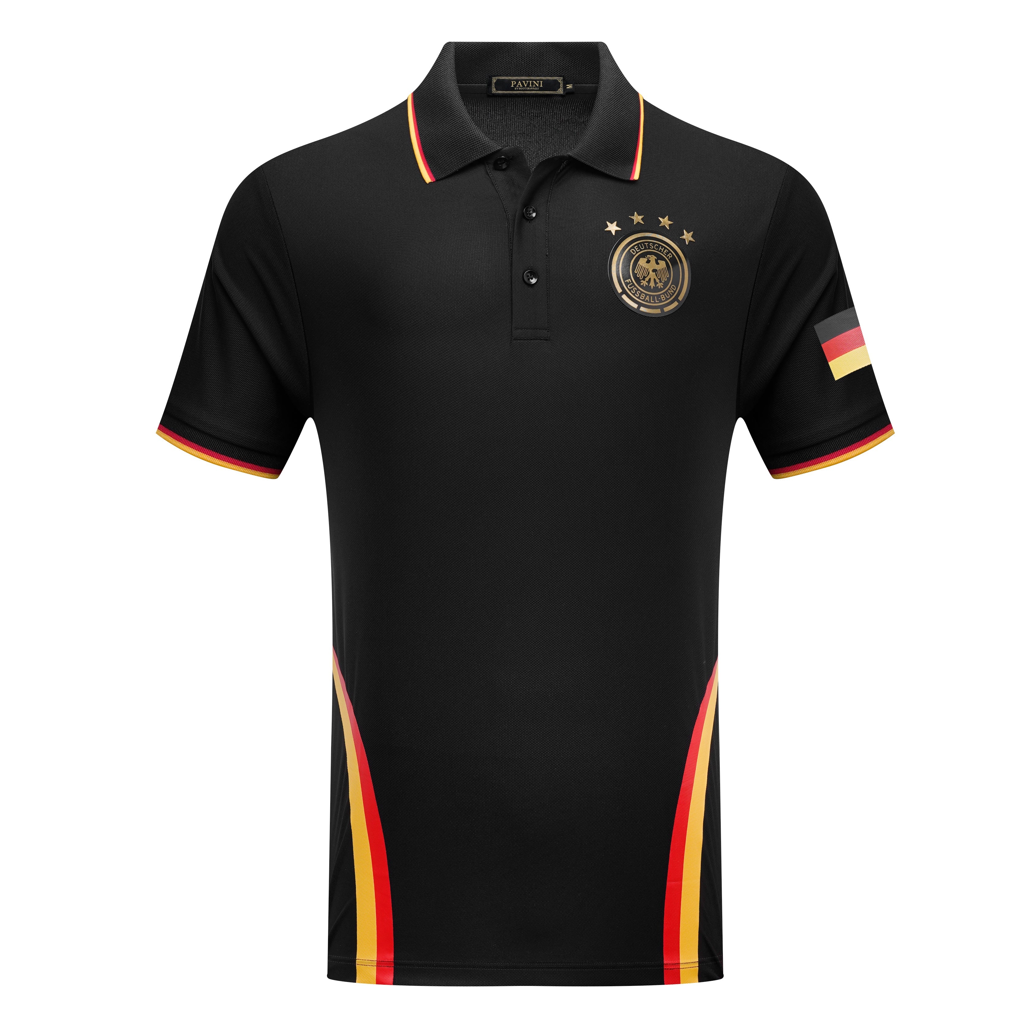 Men’s Germany Polo Shirt – Black Short Sleeve Polo with Flag Detail