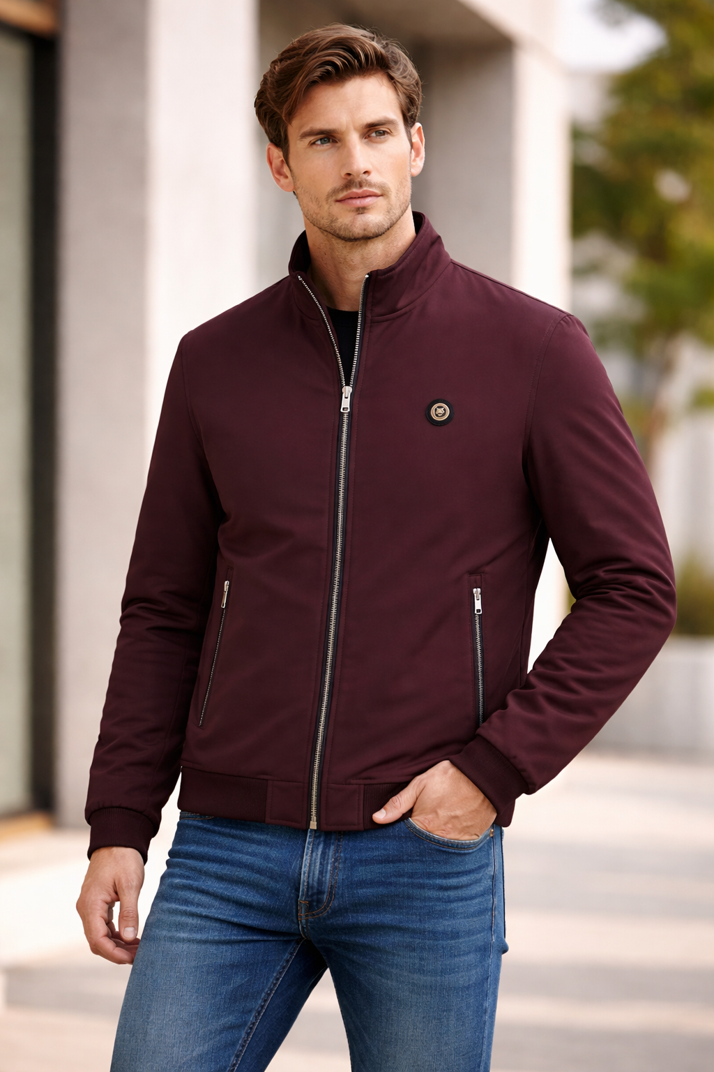 Men’s Stand Collar Zip-Up Jacket