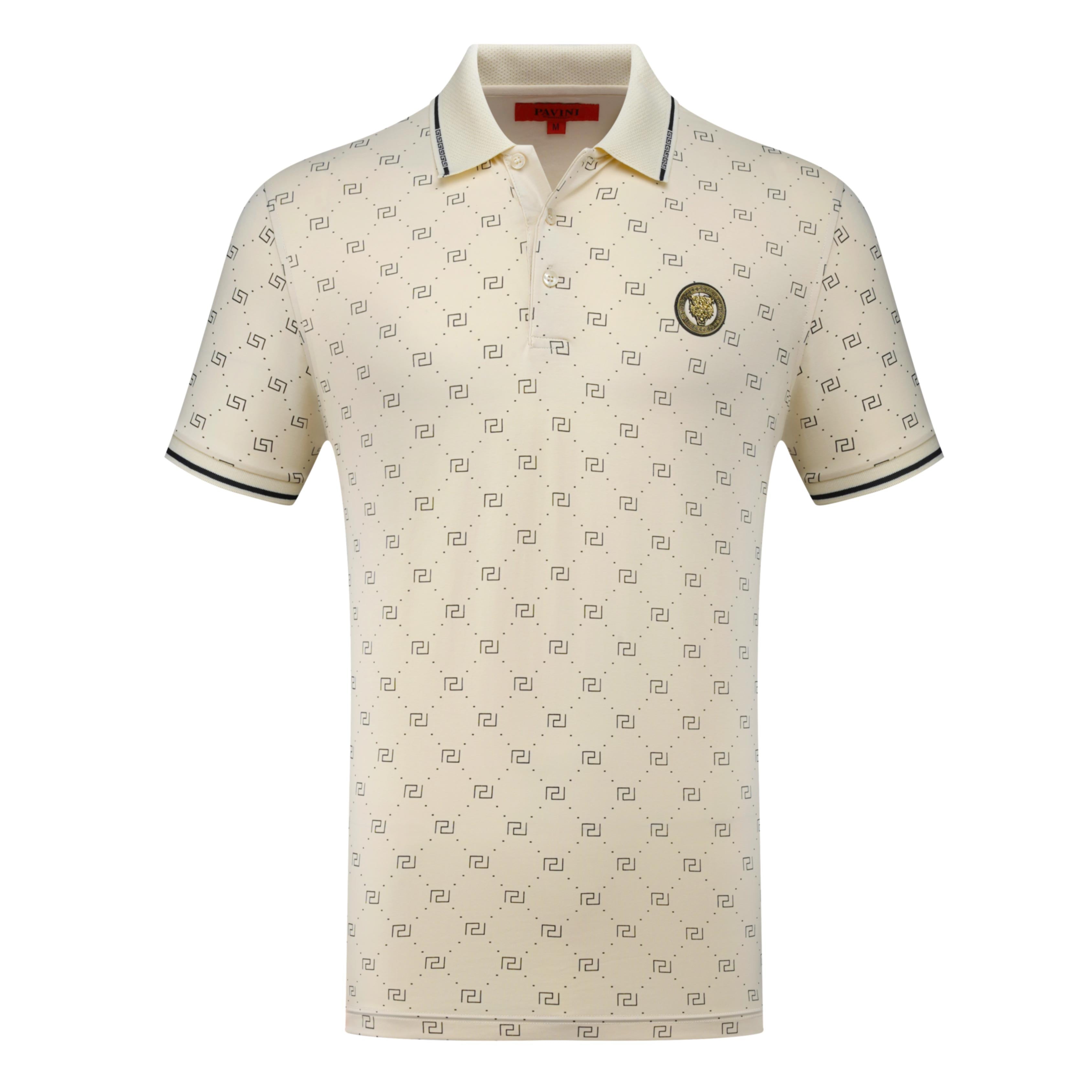 Polo Shirt with All-Over Geometric Pattern & Crest Detail
