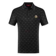 Polo Shirt with All-Over Geometric Pattern & Crest Detail