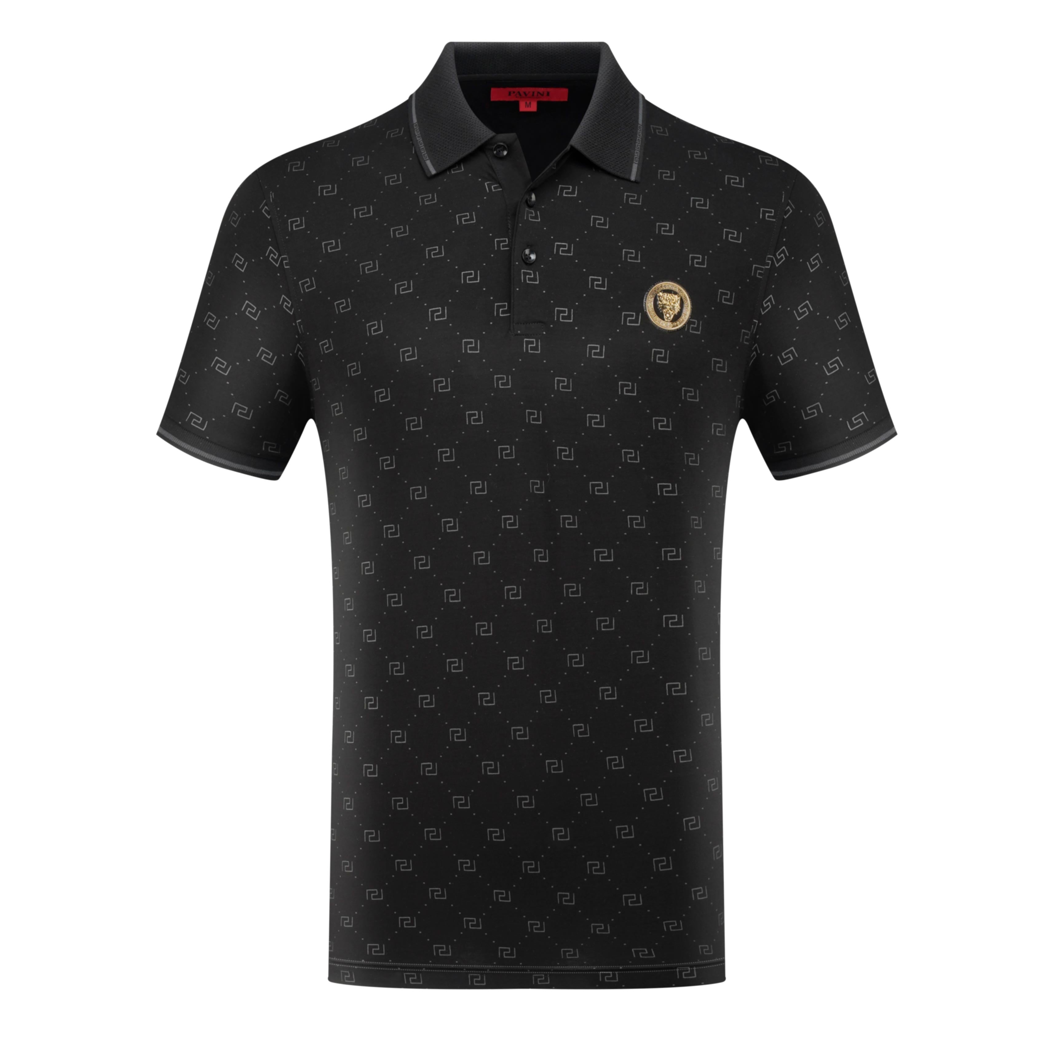 Polo Shirt with All-Over Geometric Pattern & Crest Detail