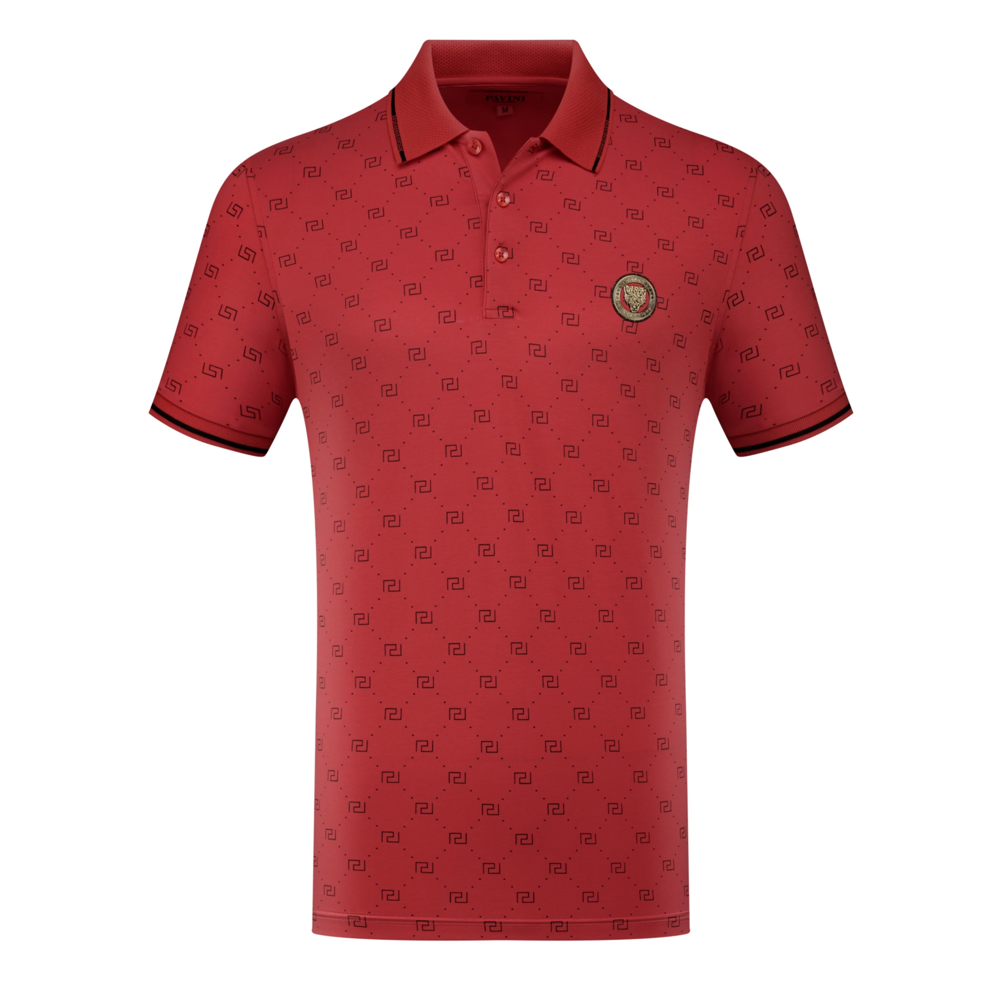 Polo Shirt with All-Over Geometric Pattern & Crest Detail