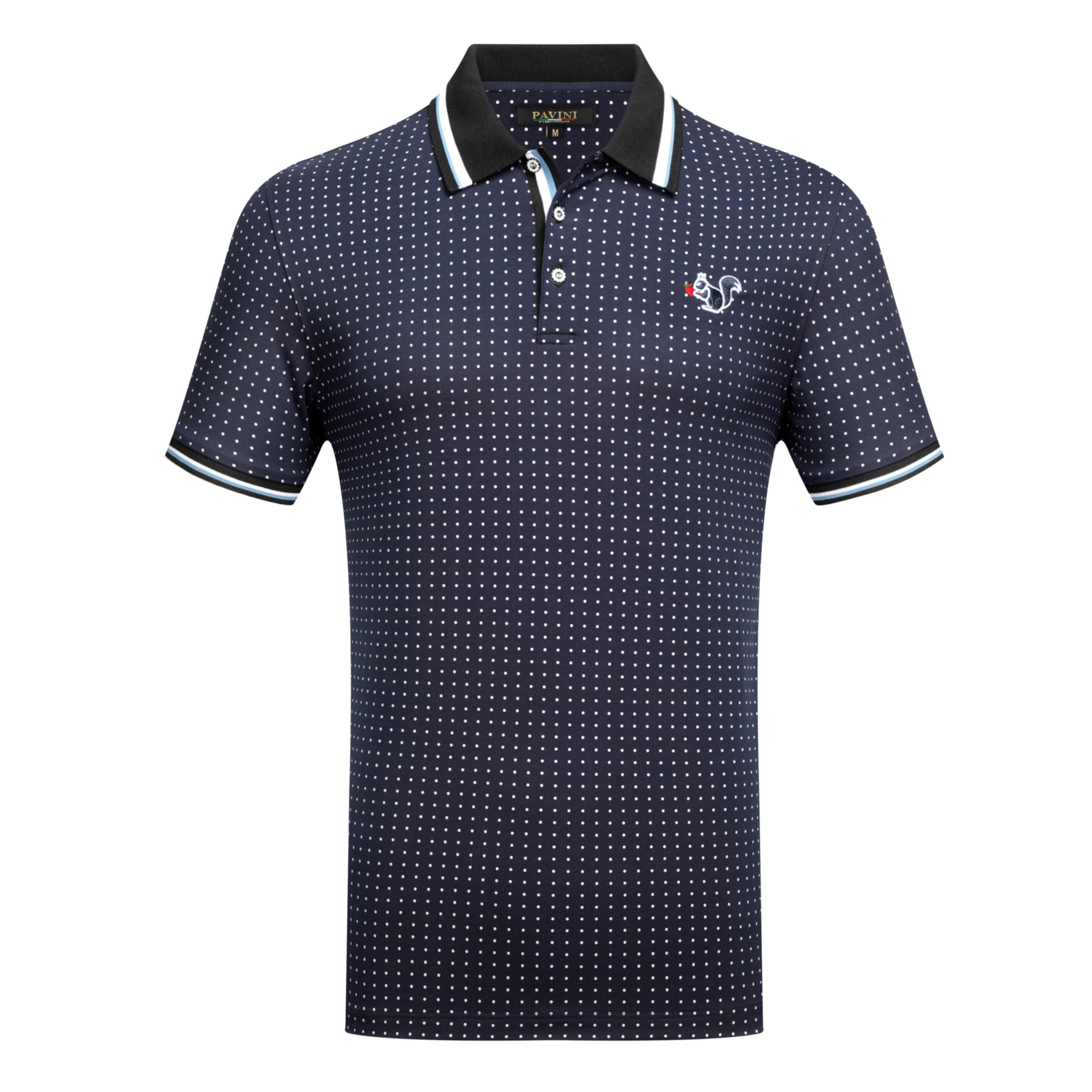 Men’s Dotted Polo Shirt with Contrast Collar & Squirrel Emblem