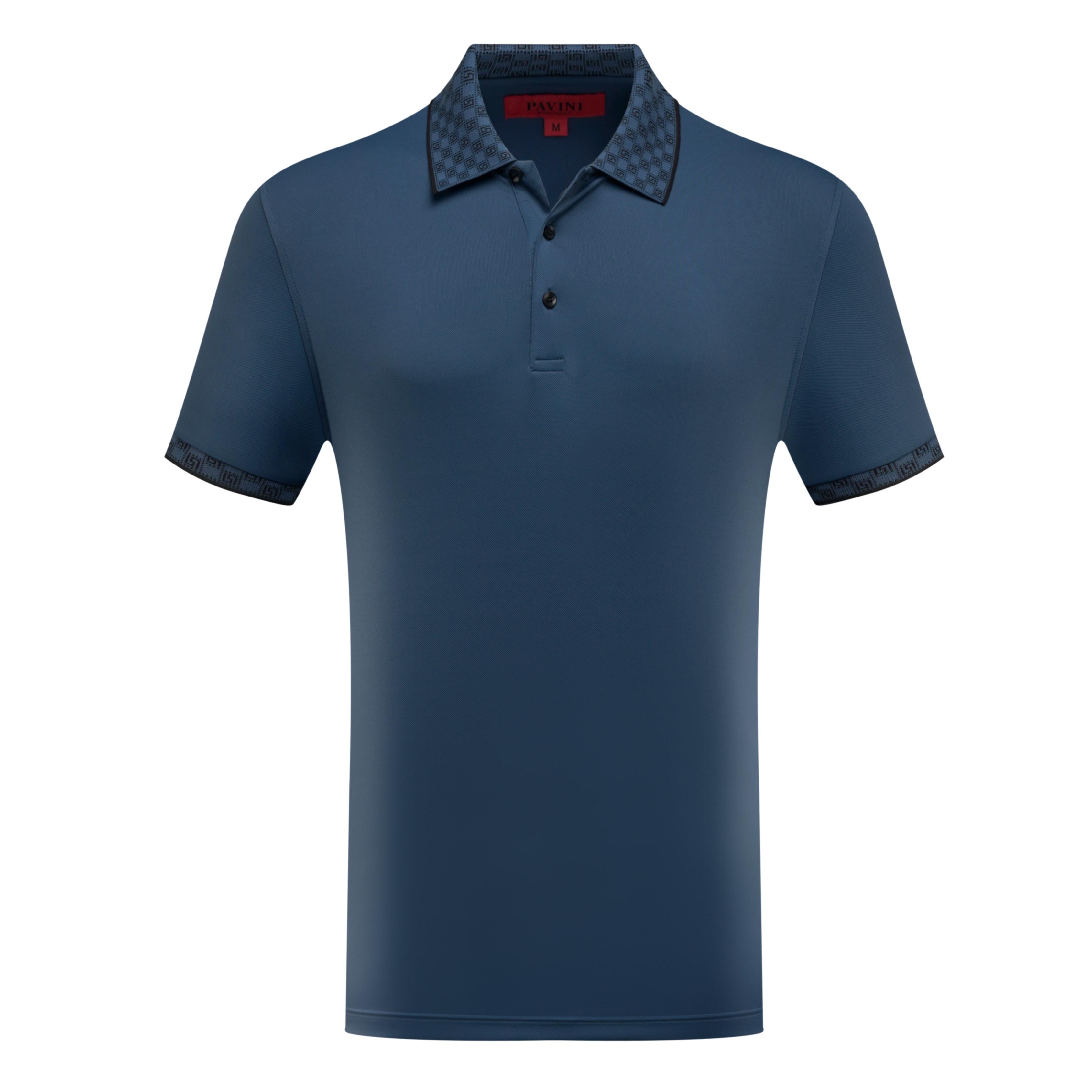 Men’s Designer Polo Shirt with Patterned Collar & Sleeve Trim