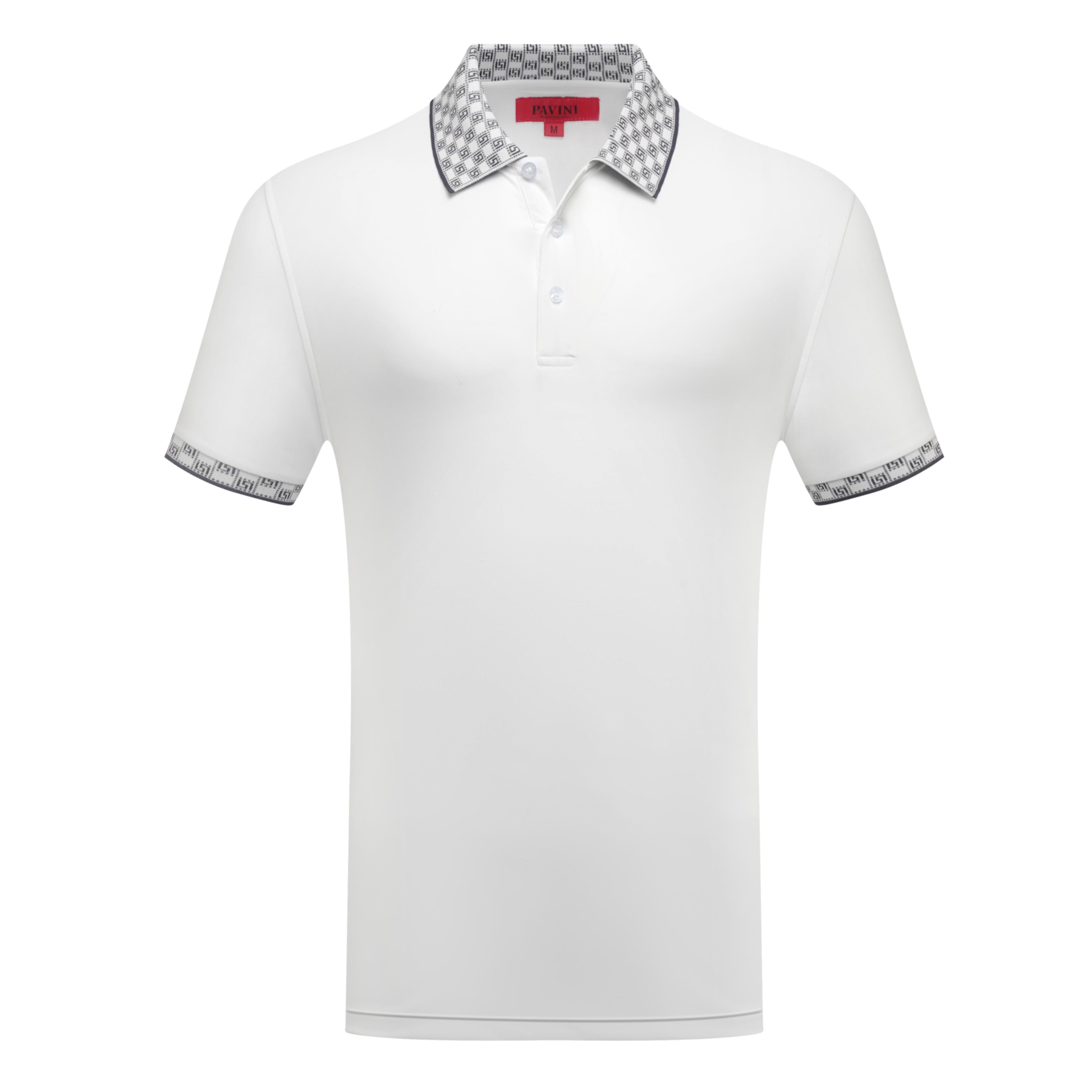 Men’s Designer Polo Shirt with Patterned Collar & Sleeve Trim