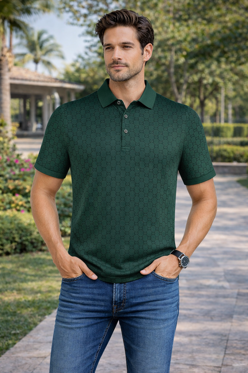Allover Pattern Polo Shirt