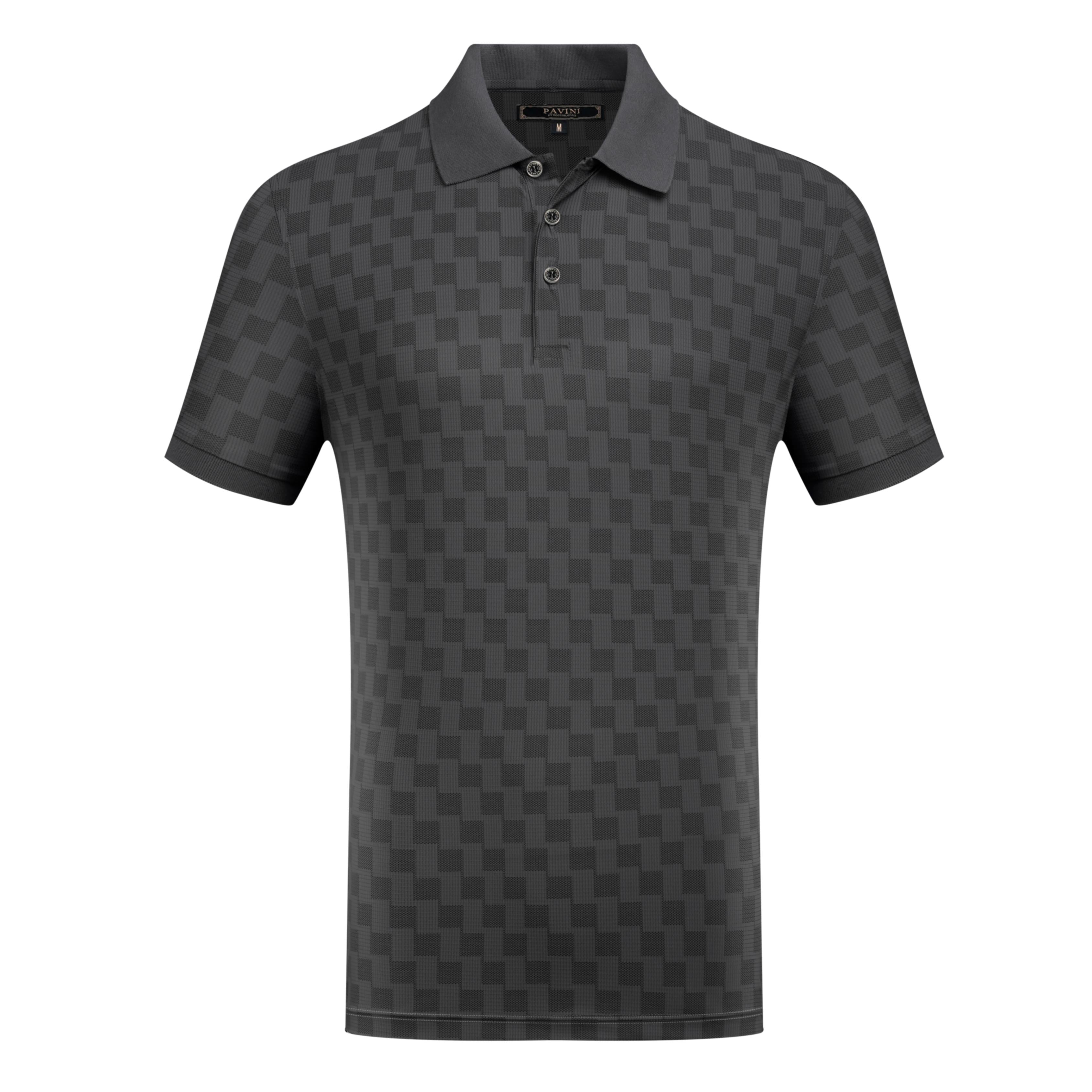 Men’s Textured Check Pattern Polo Shirt