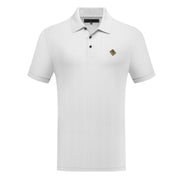 Men’s White Textured Polo Shirt with Diamond Chest Emblem