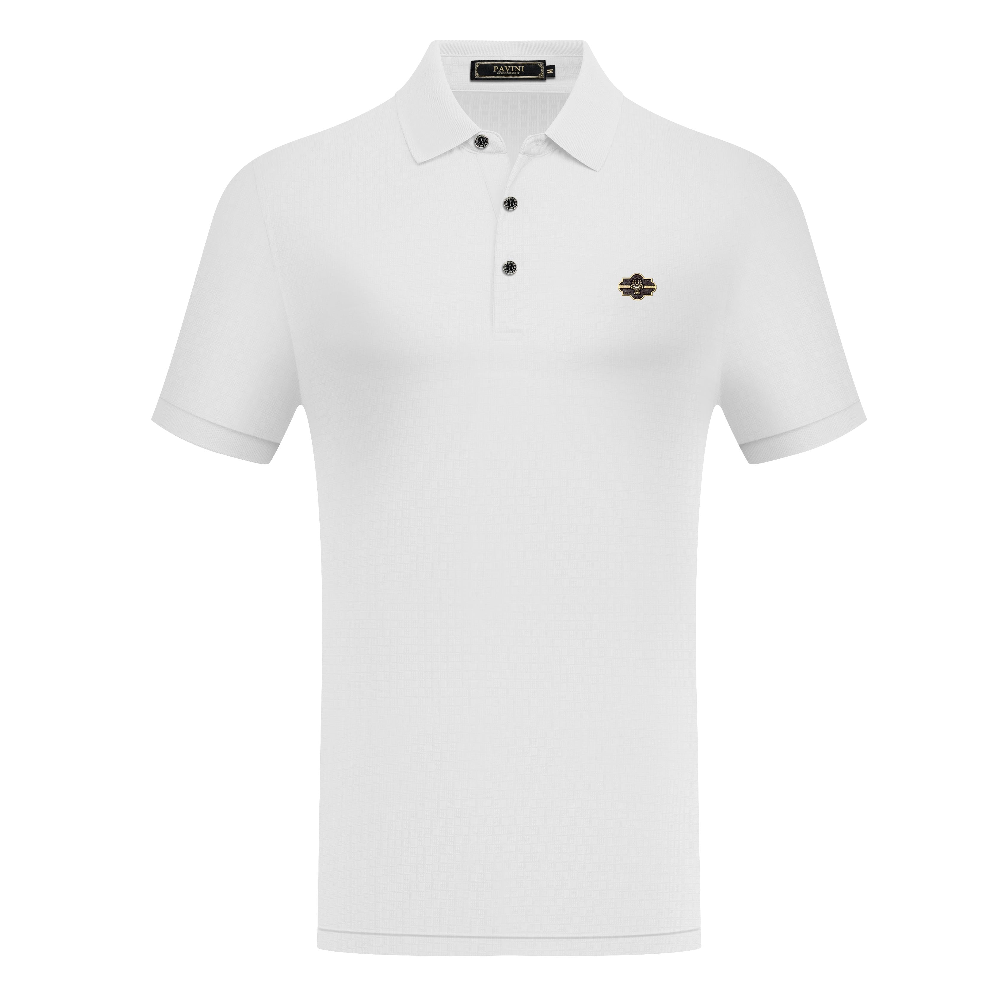 Men’s White Textured Polo Shirt with Chest Emblem