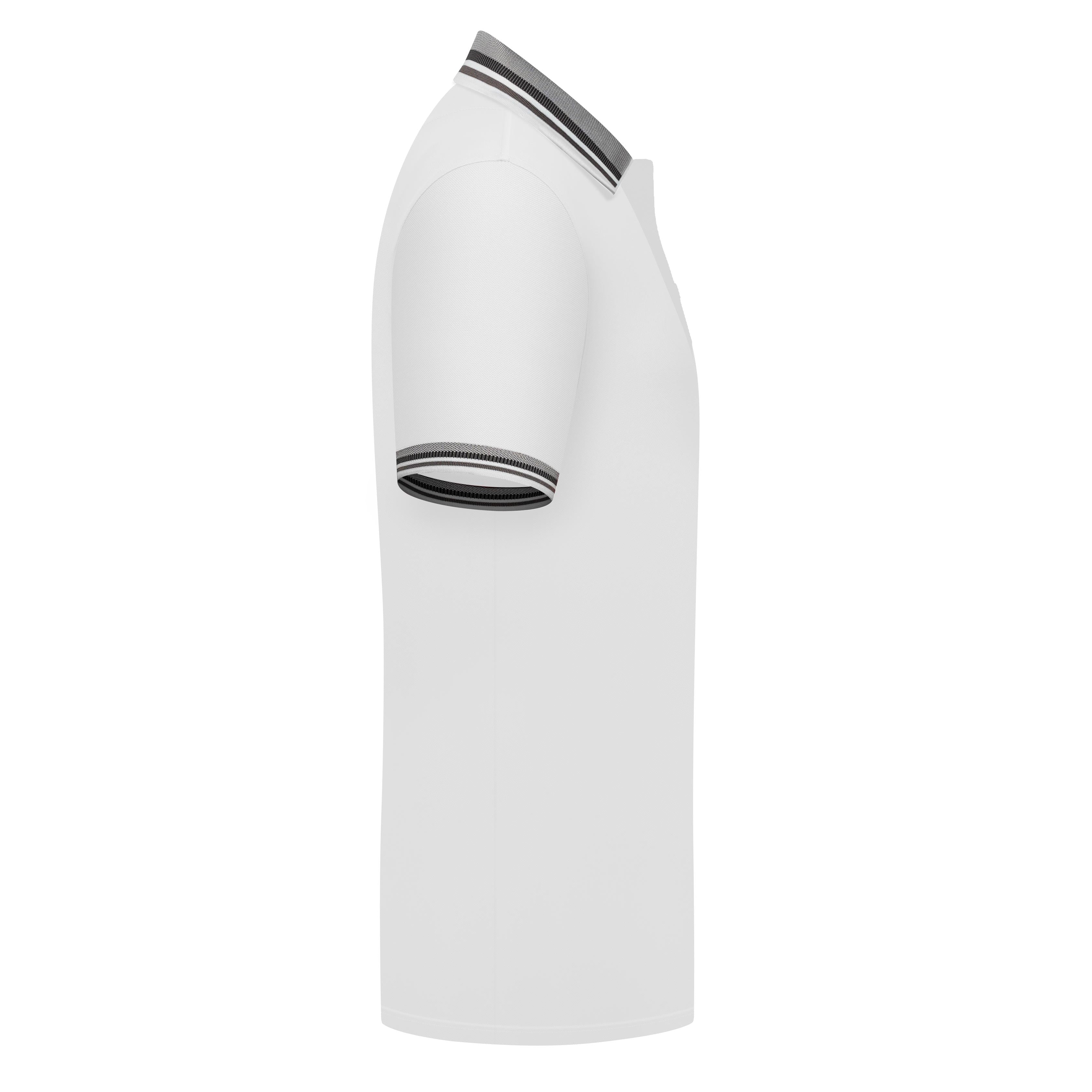 Men’s White Polo Shirt with Striped Collar &amp; Sleeve Trim