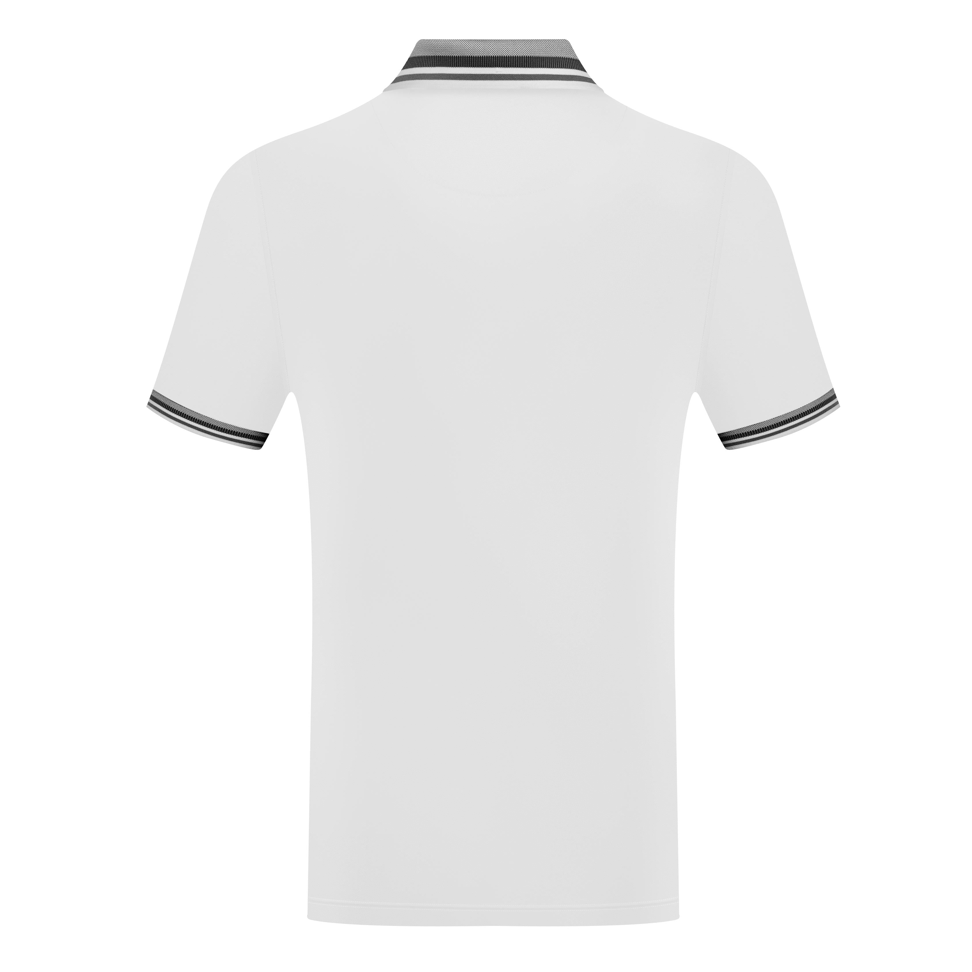 Men’s White Polo Shirt with Striped Collar &amp; Sleeve Trim