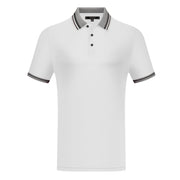 Men’s White Polo Shirt with Striped Collar &amp; Sleeve Trim