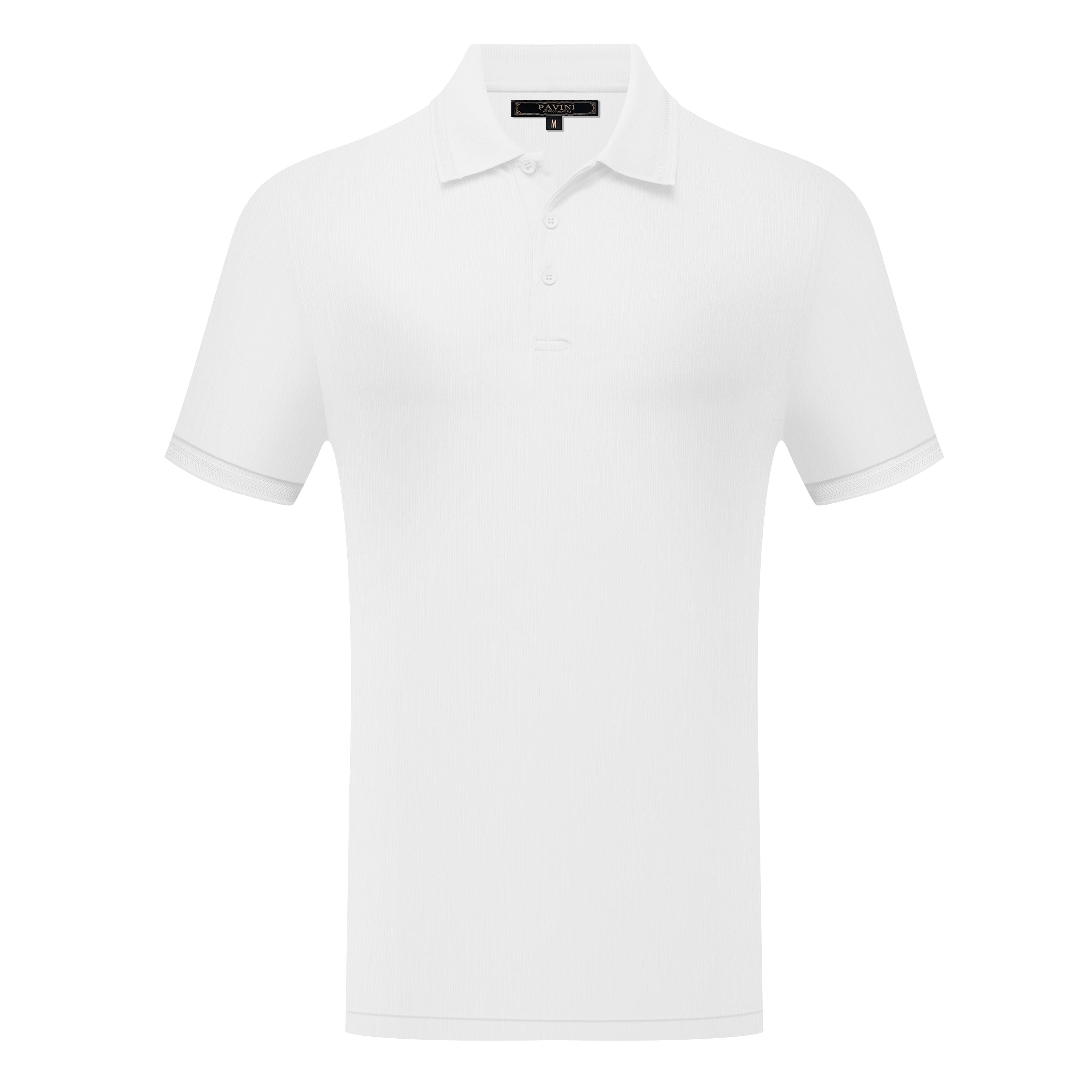 Short Sleeve Textured Polo with Ribbed Sleeve Detail