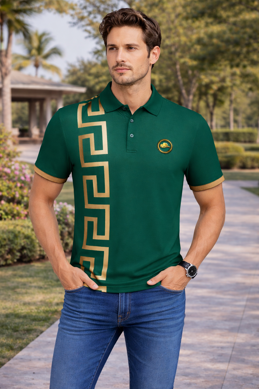 Vertical Greek Key Polo Shirt