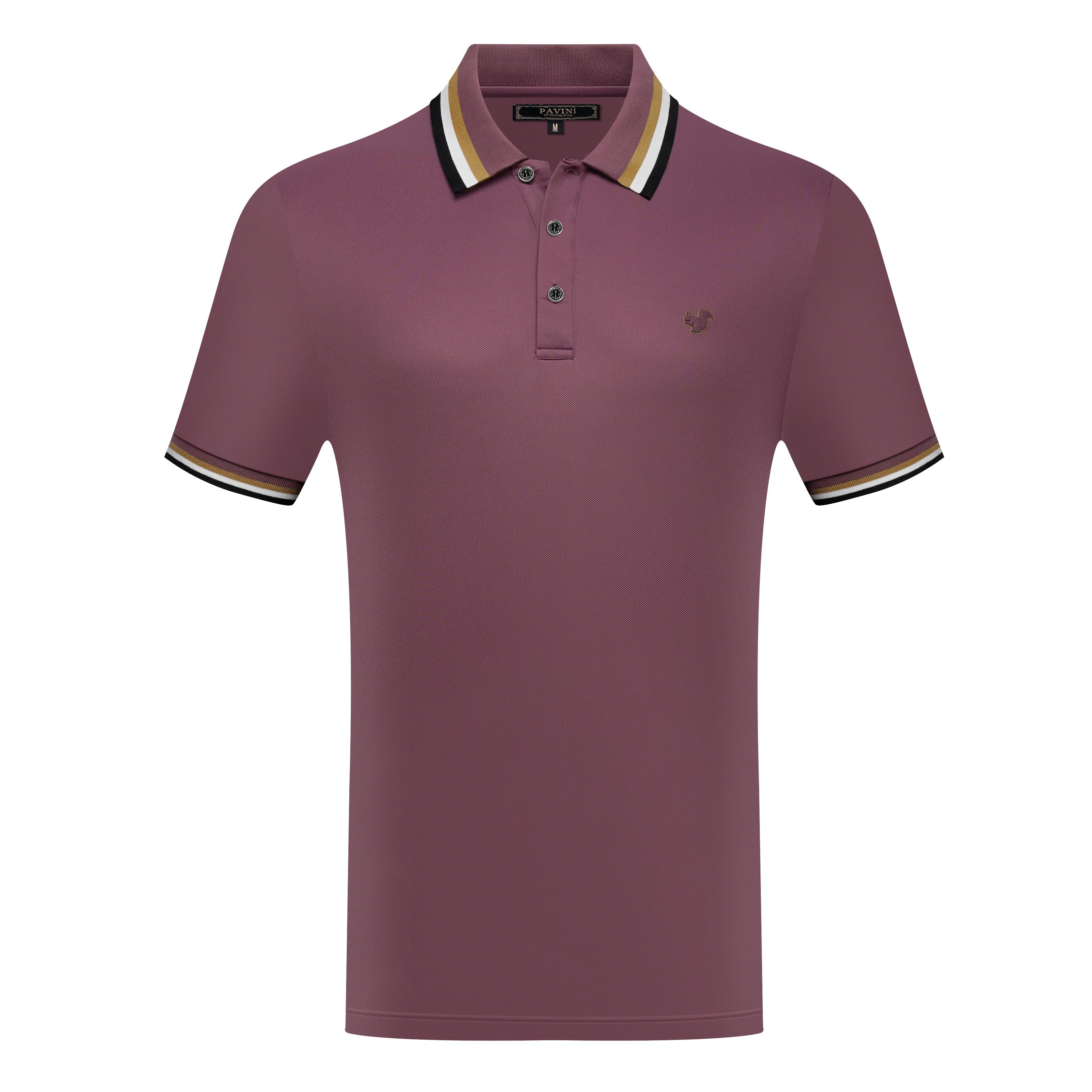 Men’s Polo Shirt with Stripe Collar &amp; Squirrel Emblem