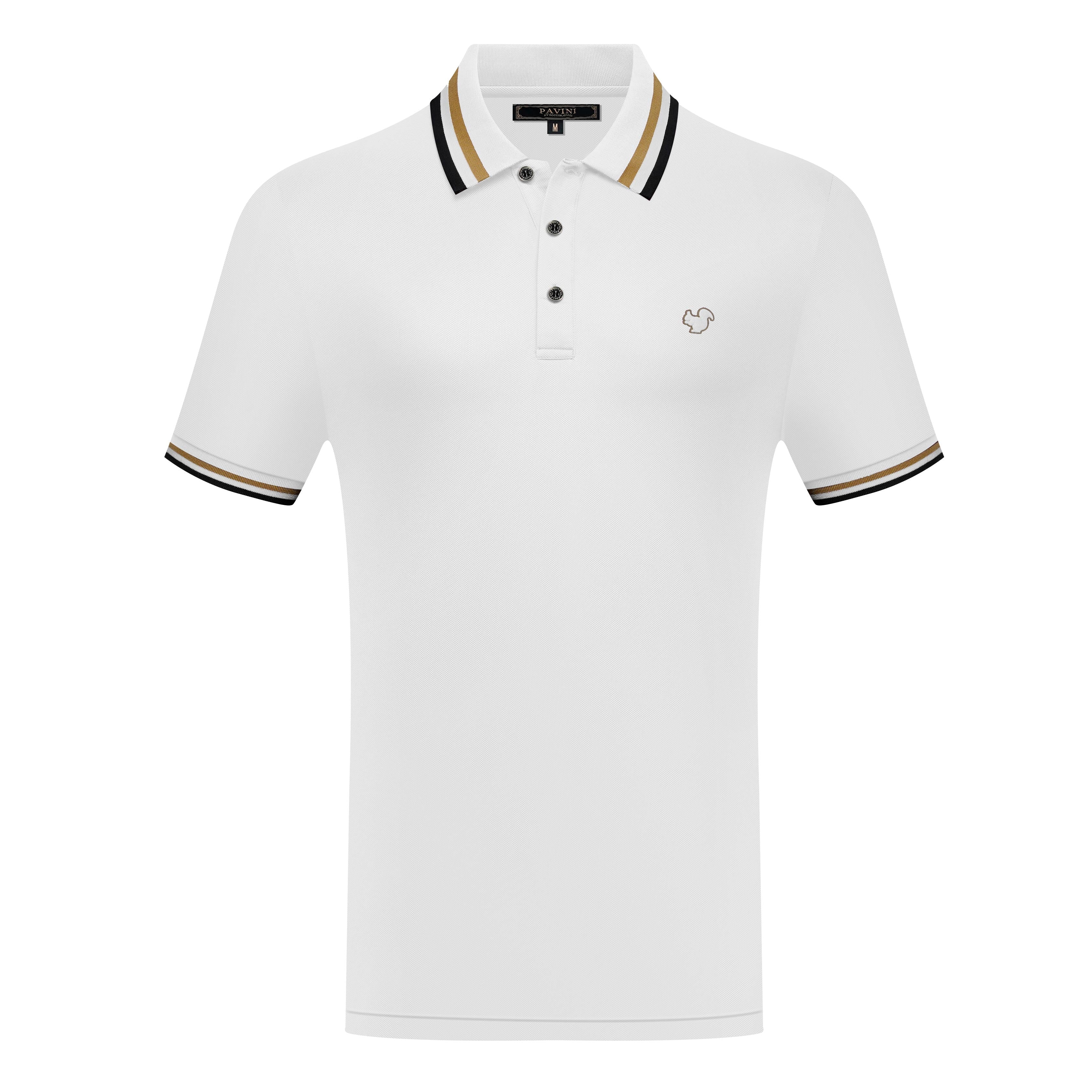 Men’s Polo Shirt with Stripe Collar &amp; Squirrel Emblem