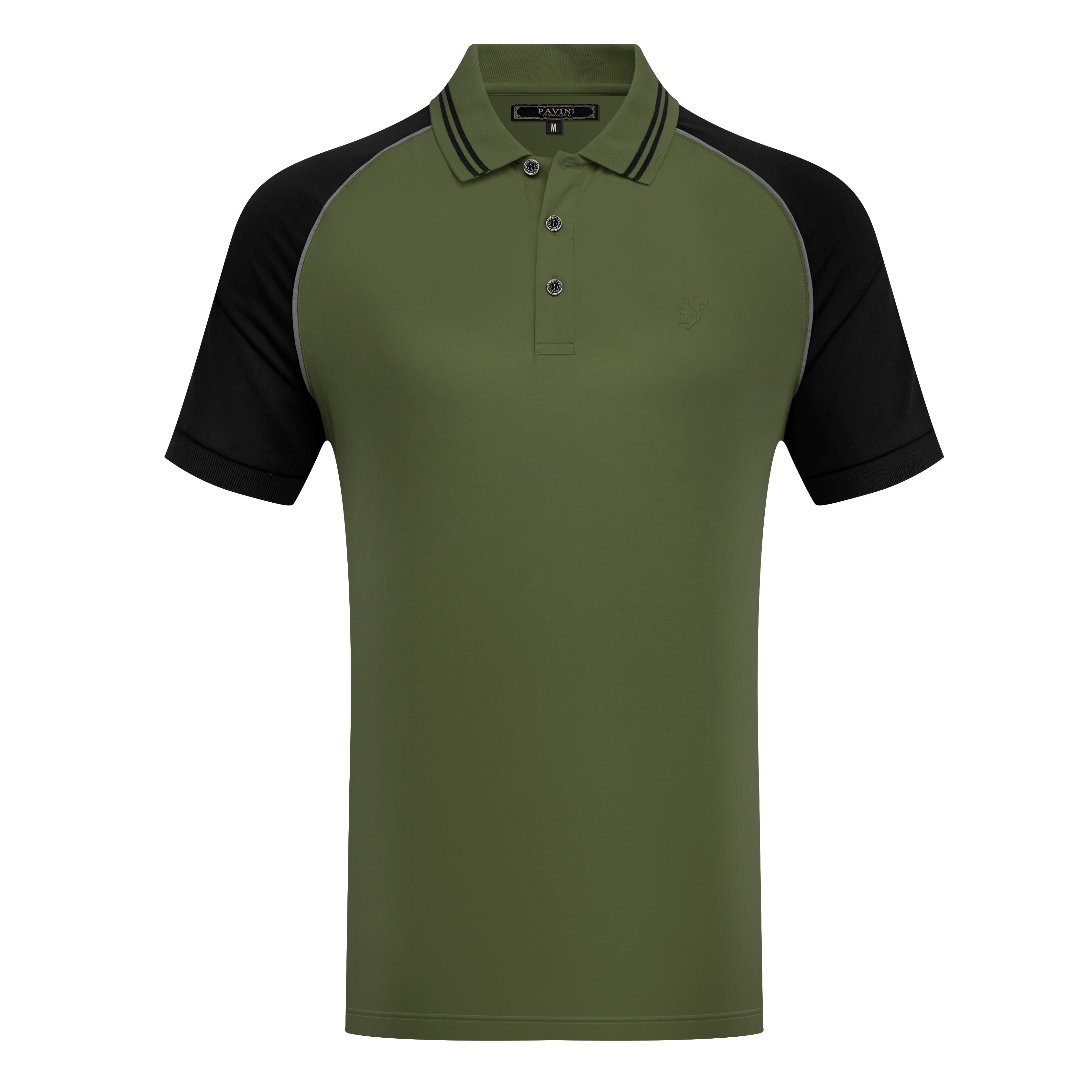 Men’s Polo Shirt with Contrast Sleeves & Squirrel Emblem