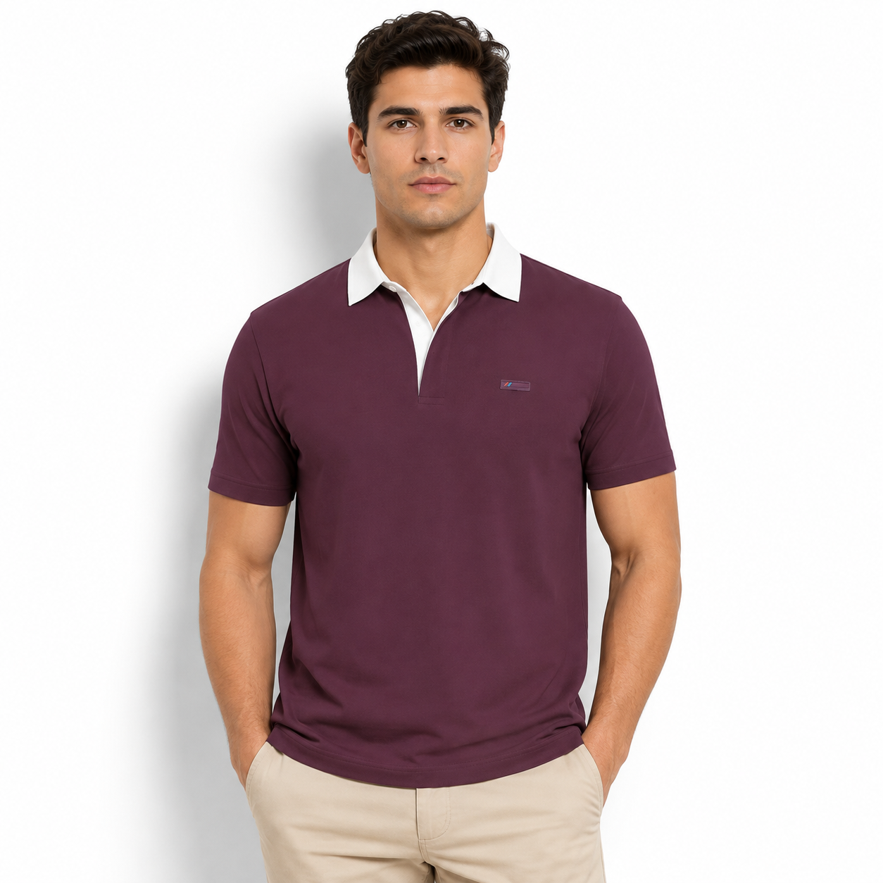 PAVINI Men’s Contrast-Collar Short Sleeve Polo Shirt – P-26-034