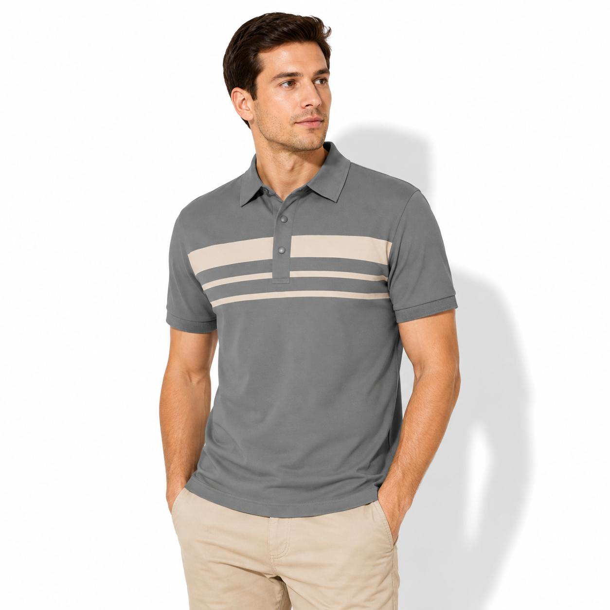 PAVINI Men’s High-Performance Chest-Stripe Polo Shirt – P-26-068