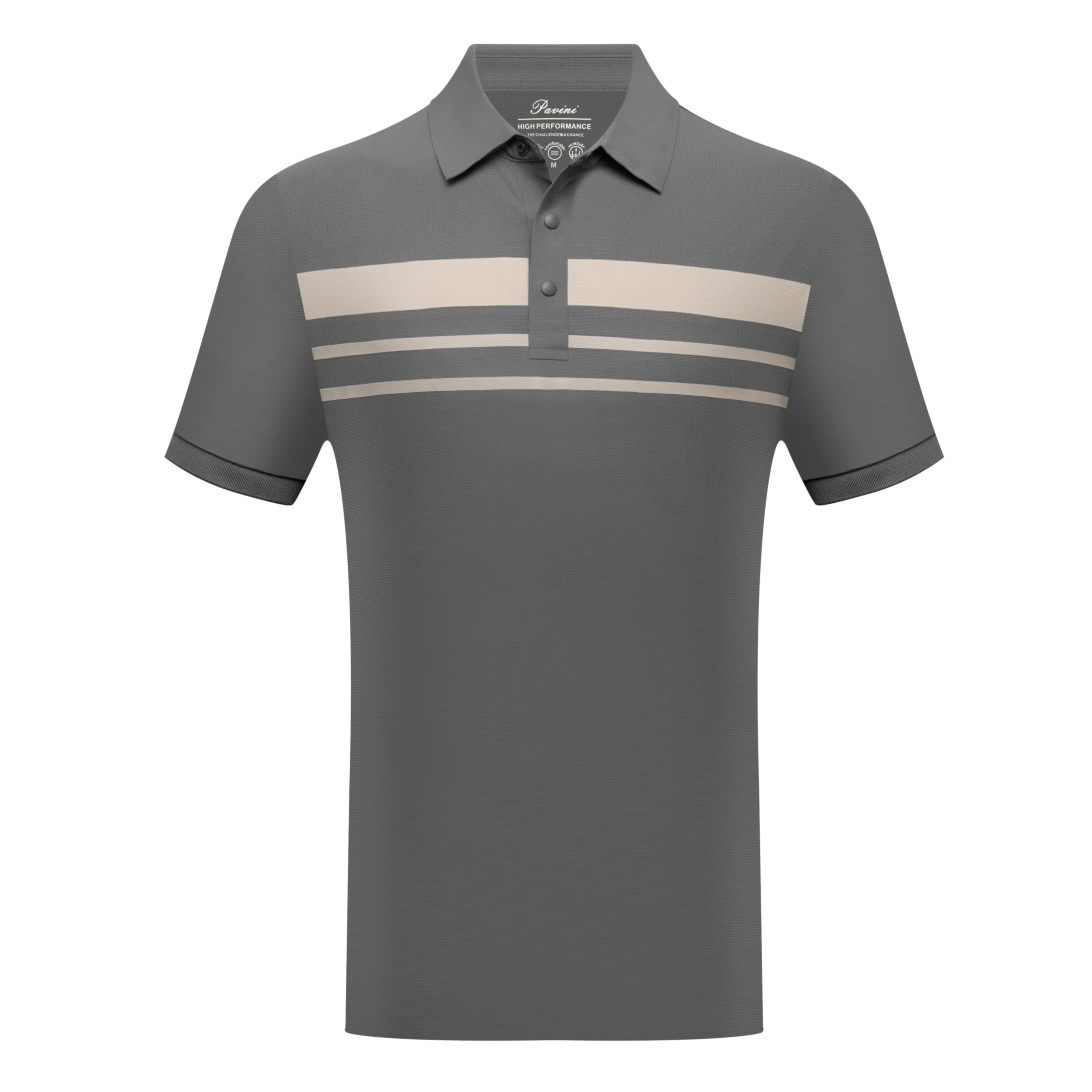 PAVINI Men’s High-Performance Chest-Stripe Polo Shirt – P-26-068