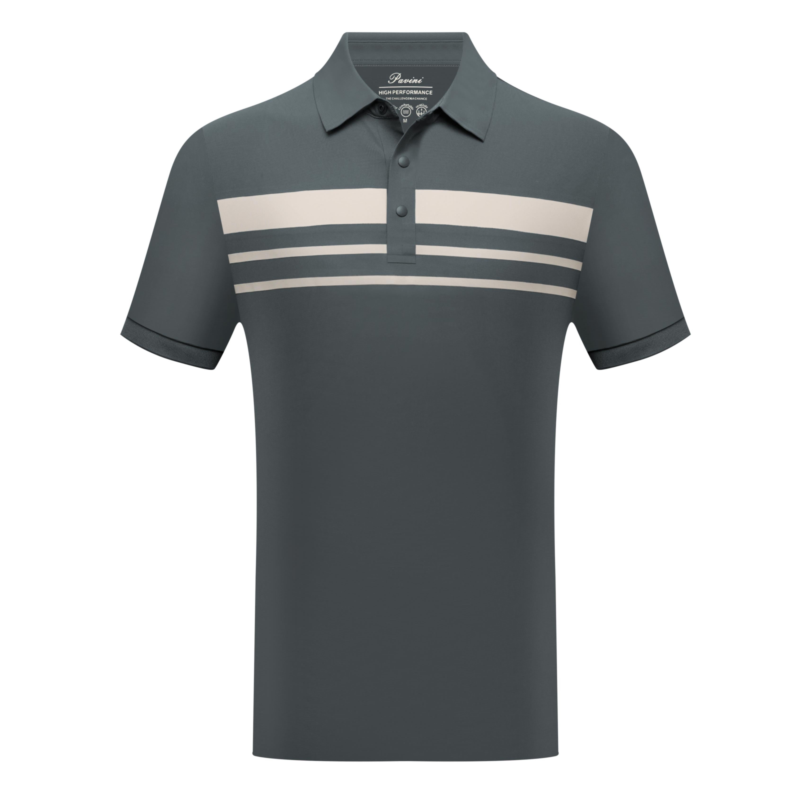 PAVINI Men’s High-Performance Chest-Stripe Polo Shirt – P-26-068