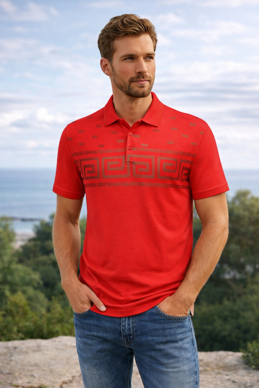 Men’s Greek Key Pattern Polo Shirt