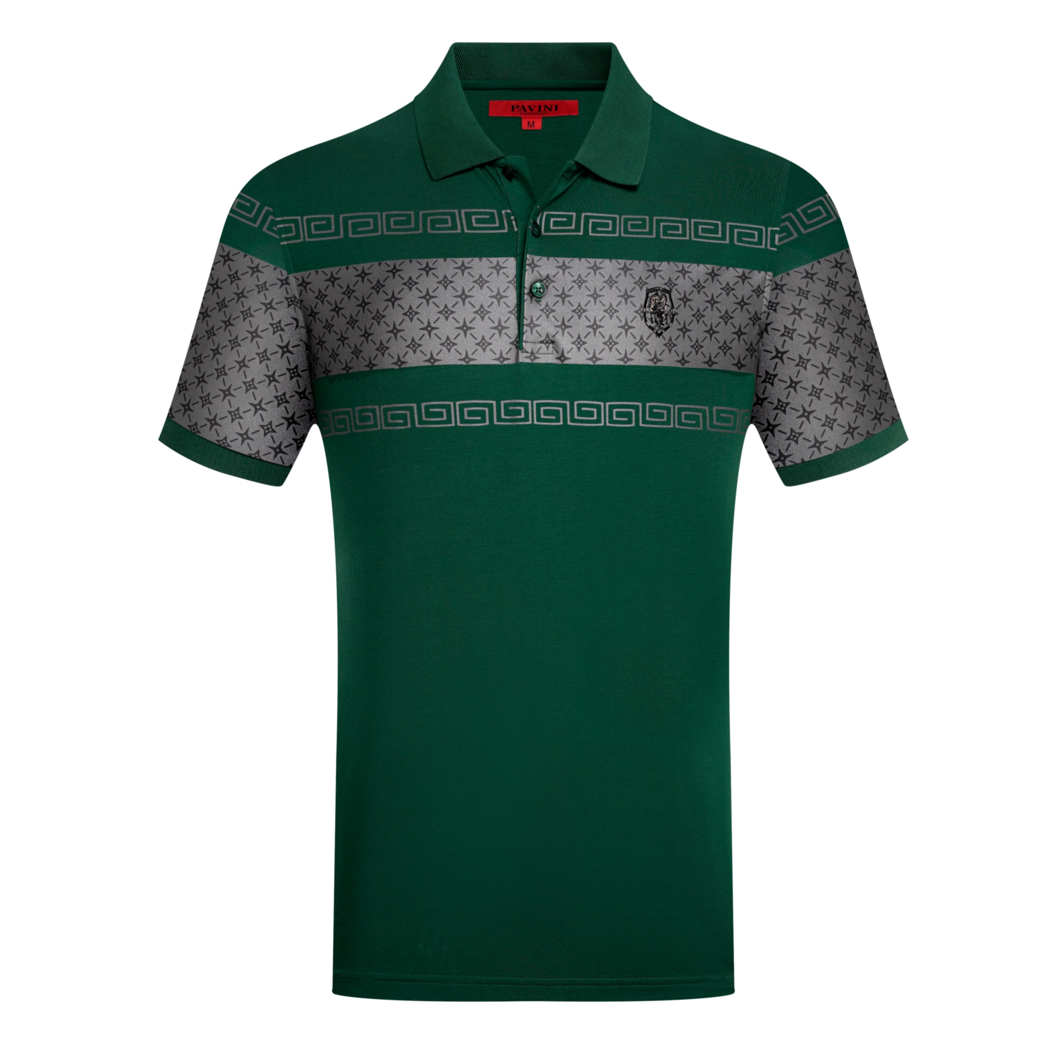 Men’s Polo Shirt with Greek Key & Patterned Chest Band