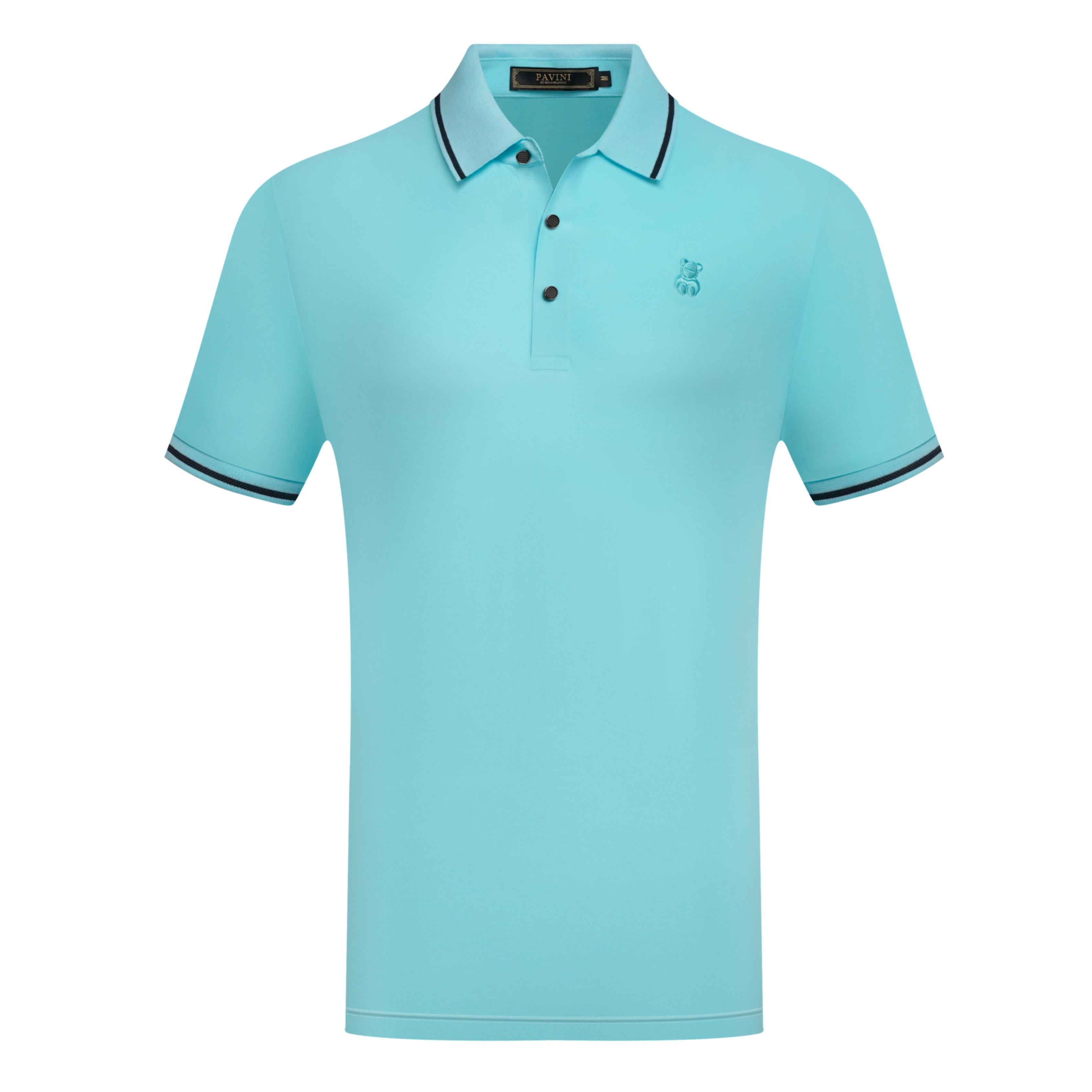 Men’s Polo Shirt with Contrast Stripe Collar & Bear Emblem