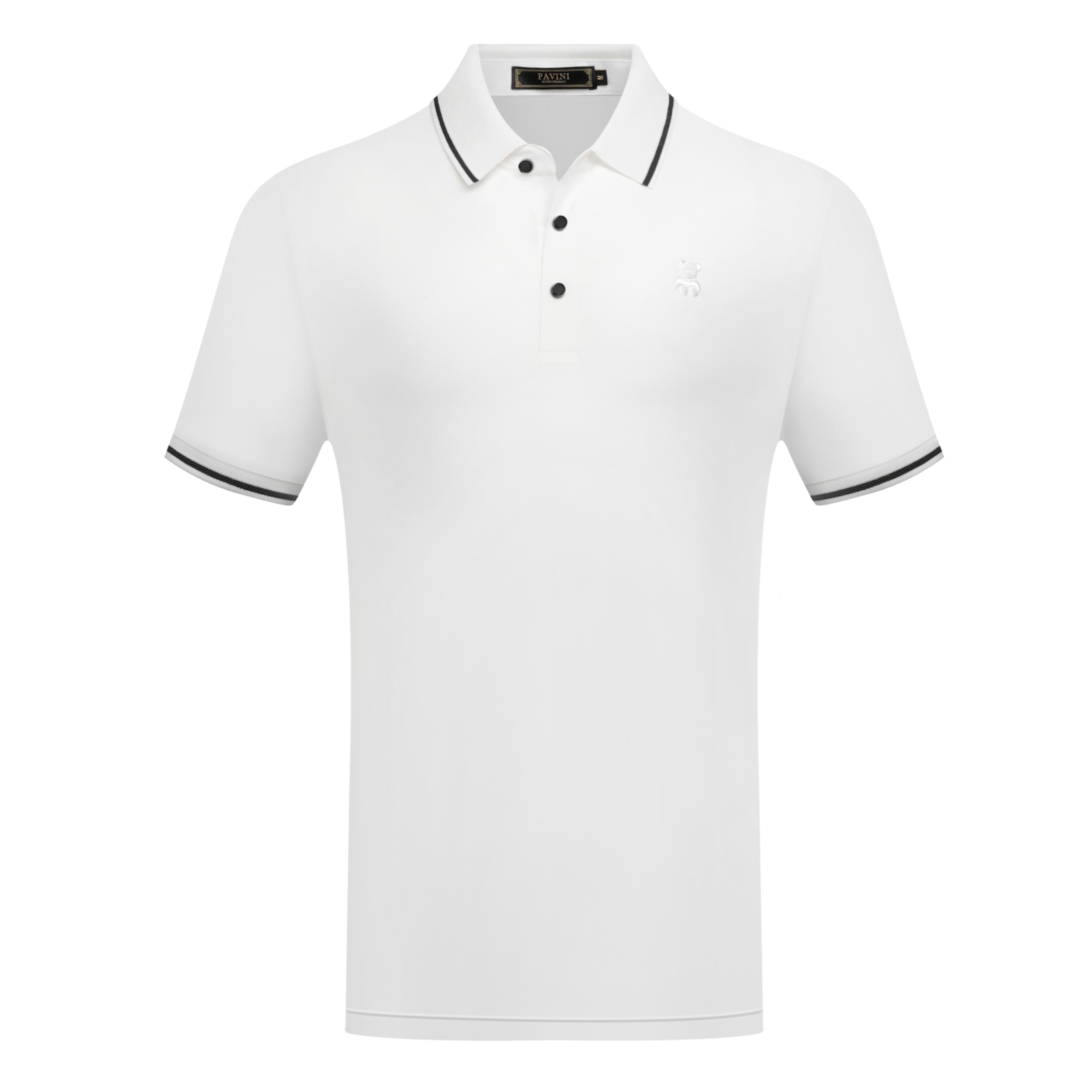 Men’s Polo Shirt with Contrast Stripe Collar & Bear Emblem