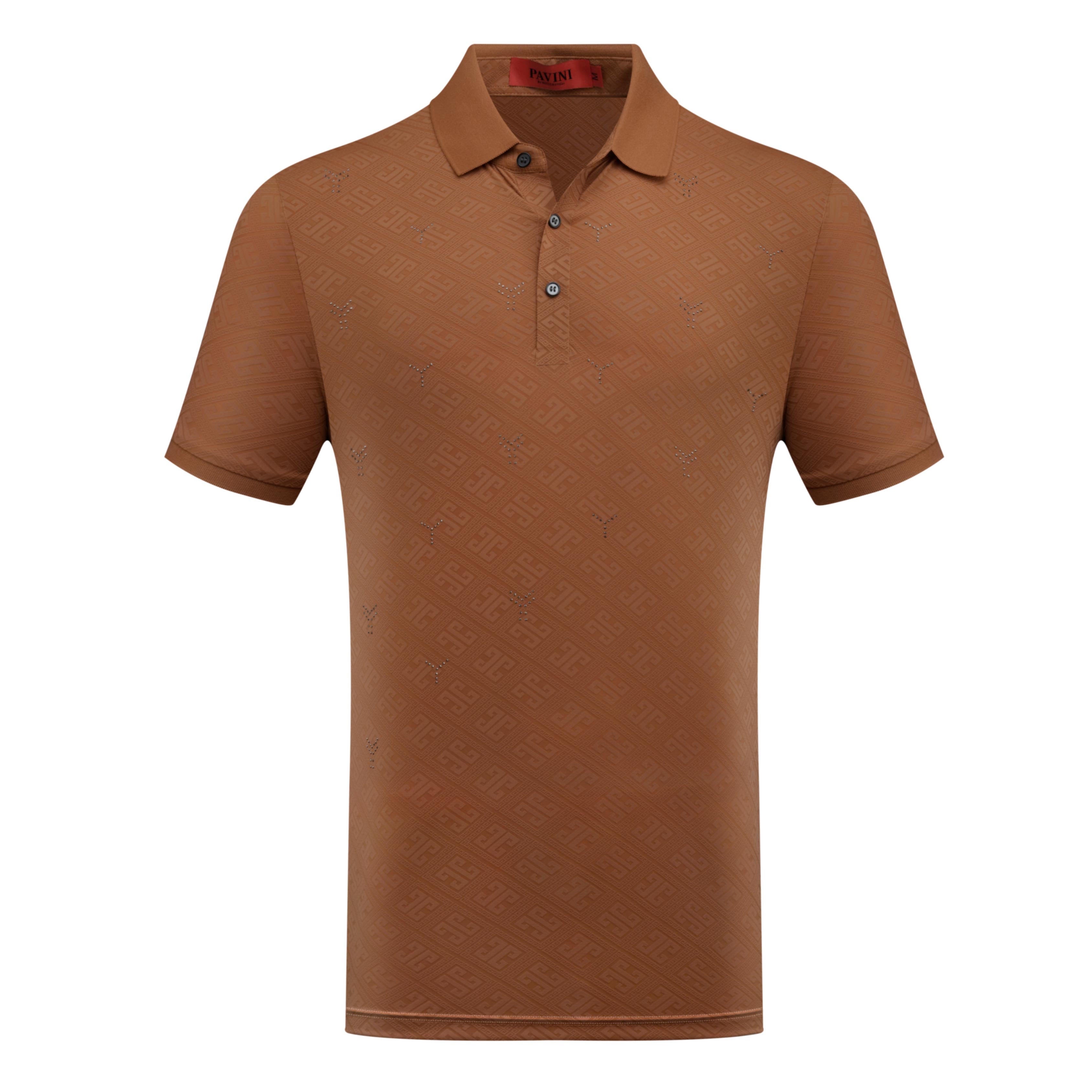 PAVINI Men’s Rhinestone Monogram Short Sleeve Polo Shirt – P-3179