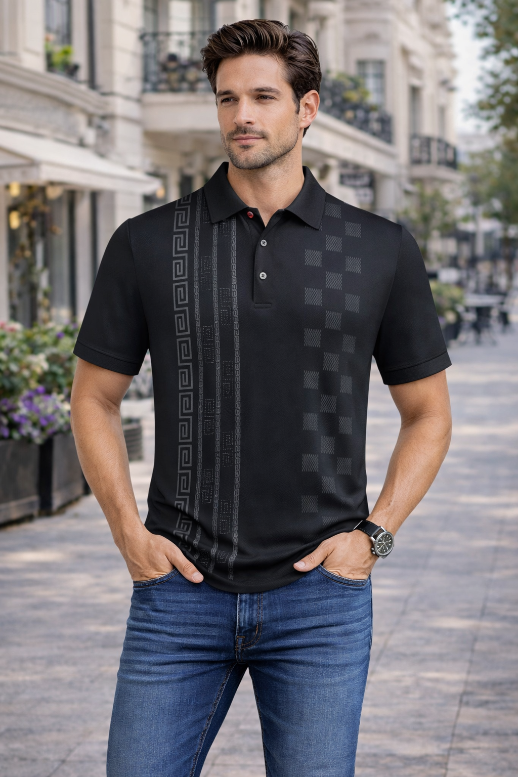Geometric Panel Polo Shirt
