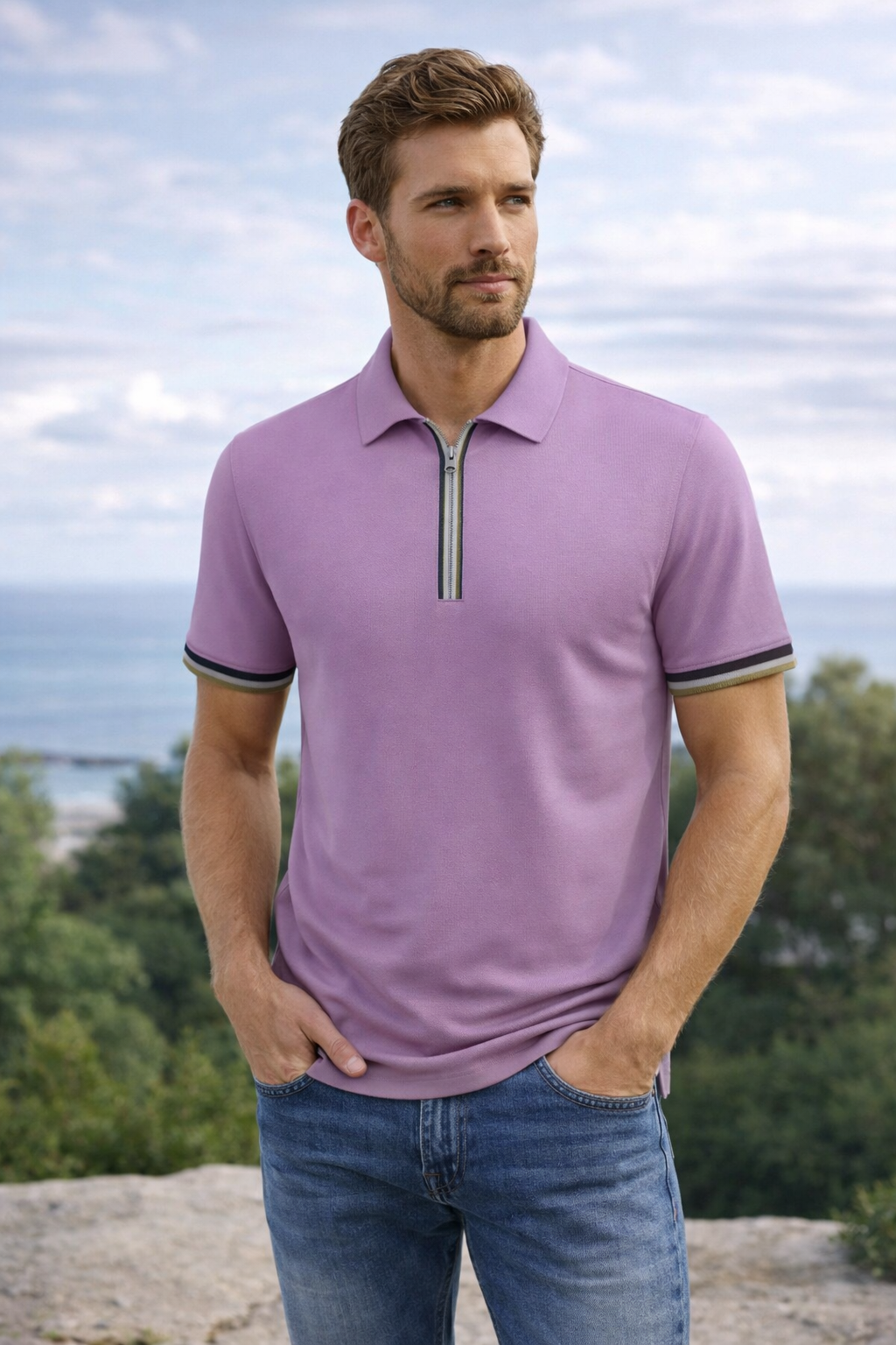 Men’s Zip Collar Polo Shirt