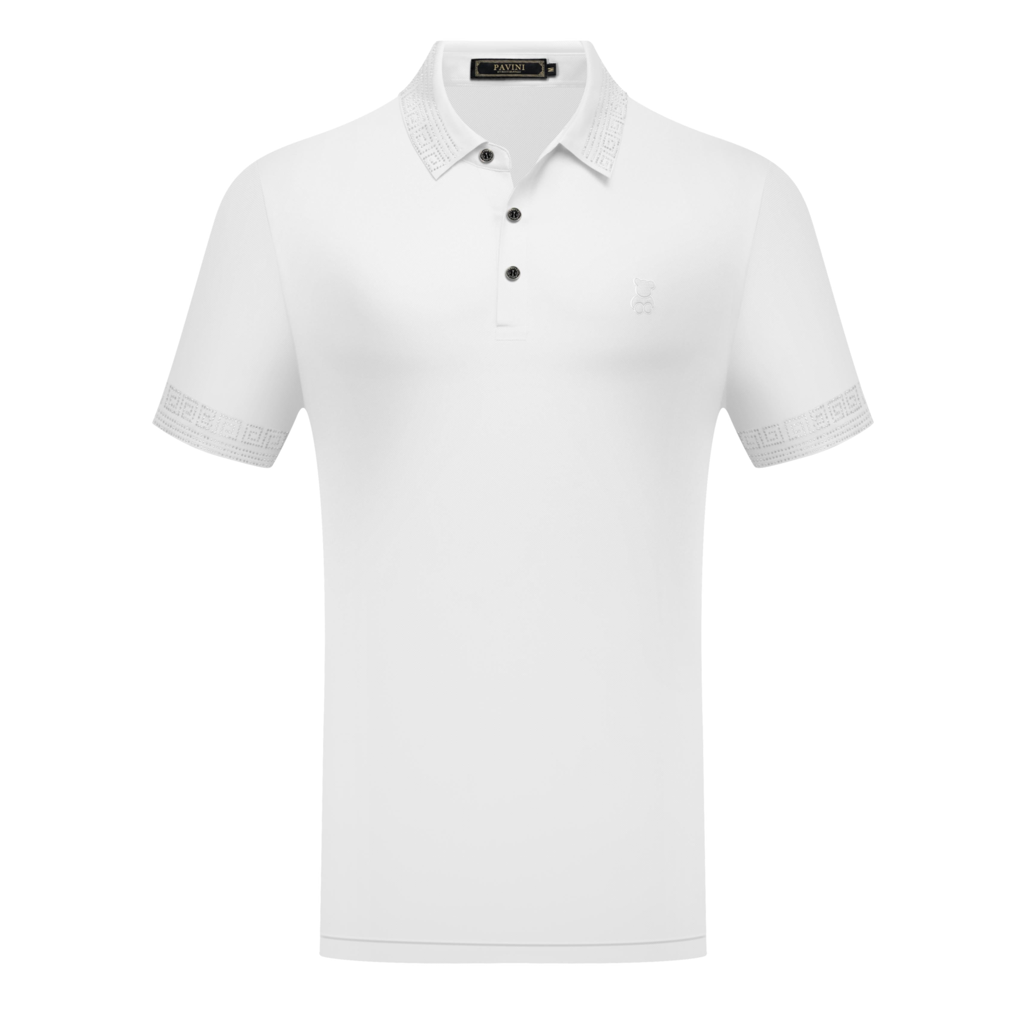 Textured Trim Polo Shirt with Rhinestone