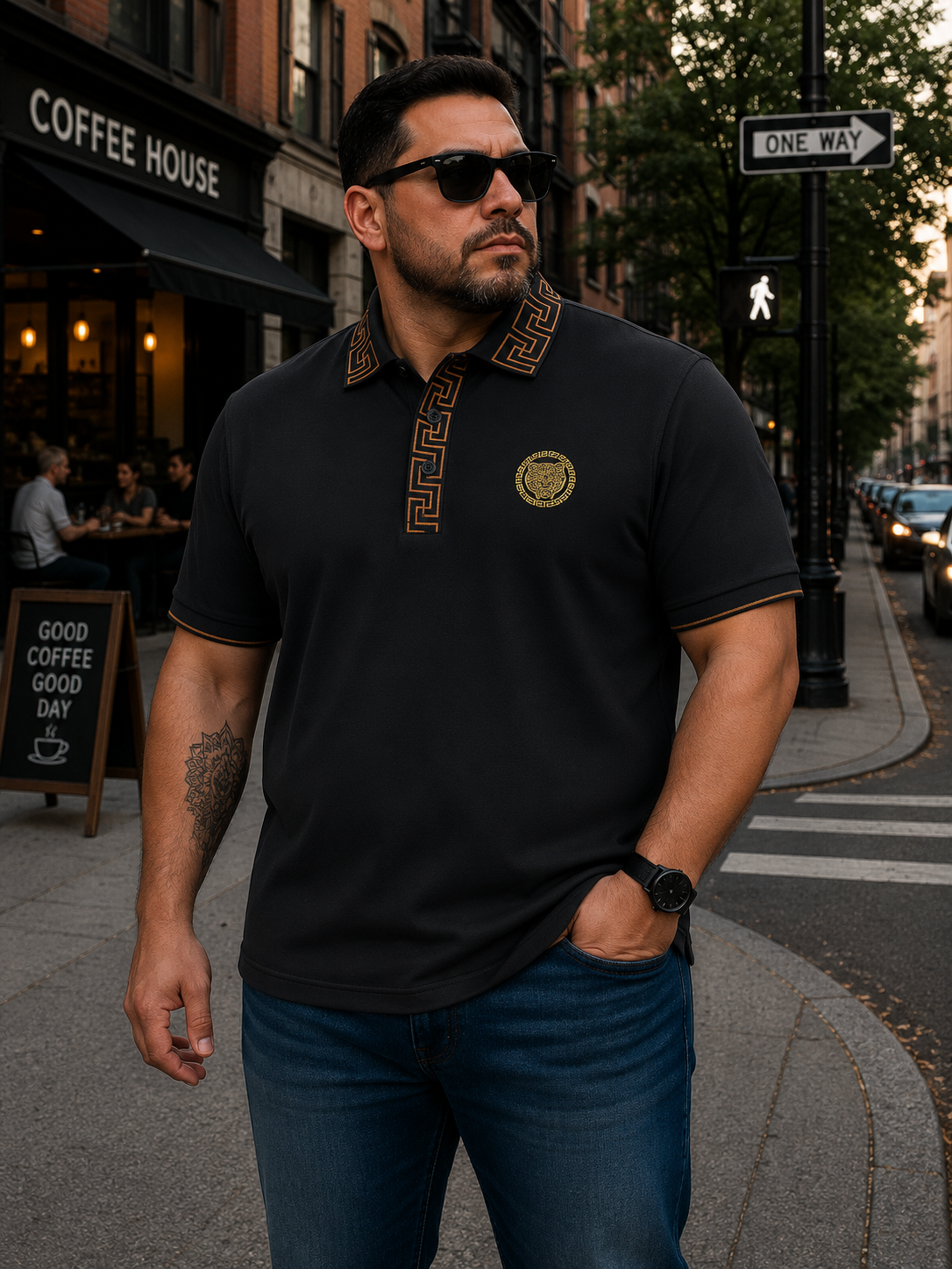 Pavini Men’s Big & Tall Greek Key Trim Polo Shirt