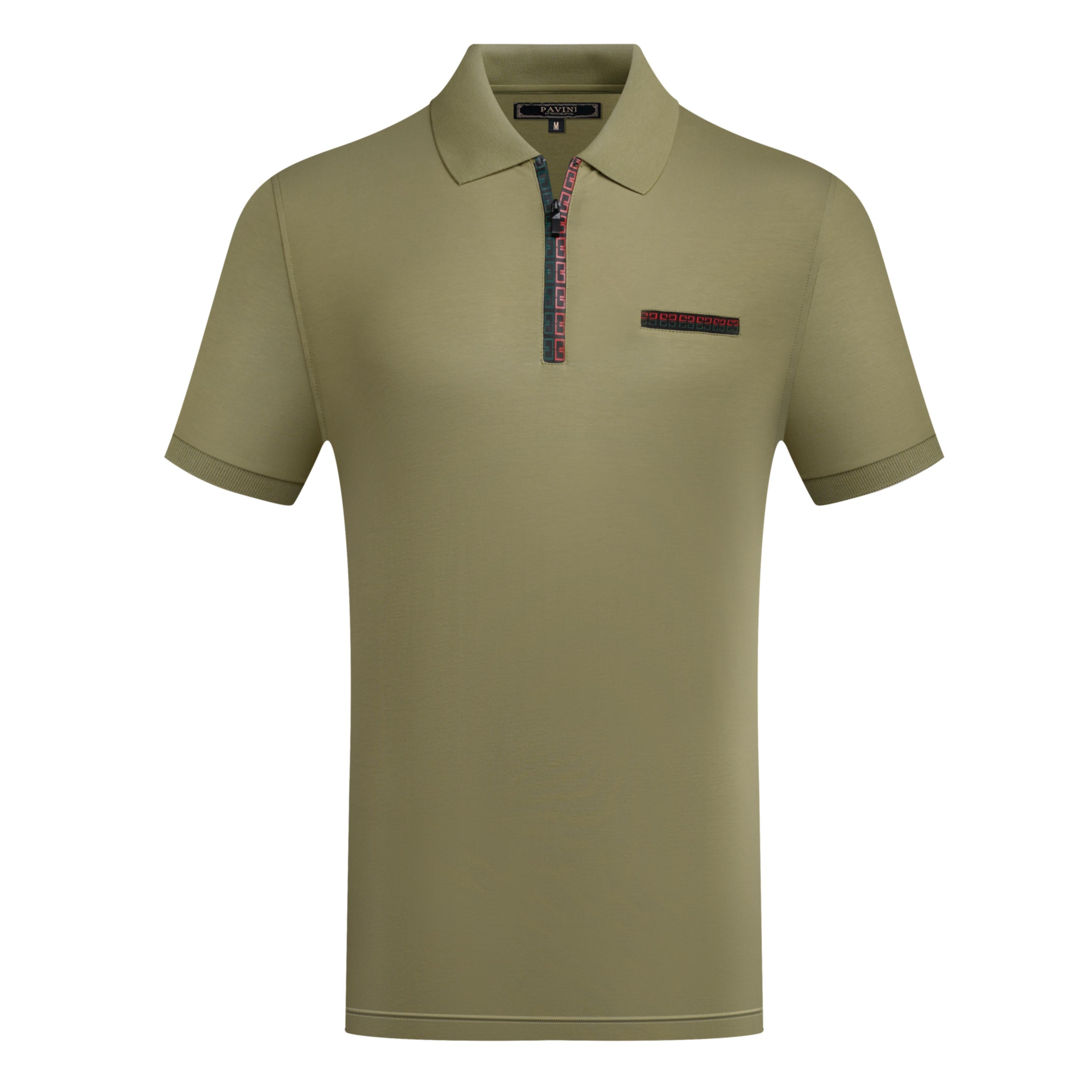 Men’s Polo Shirt with Patterned Placket & Chest Detail