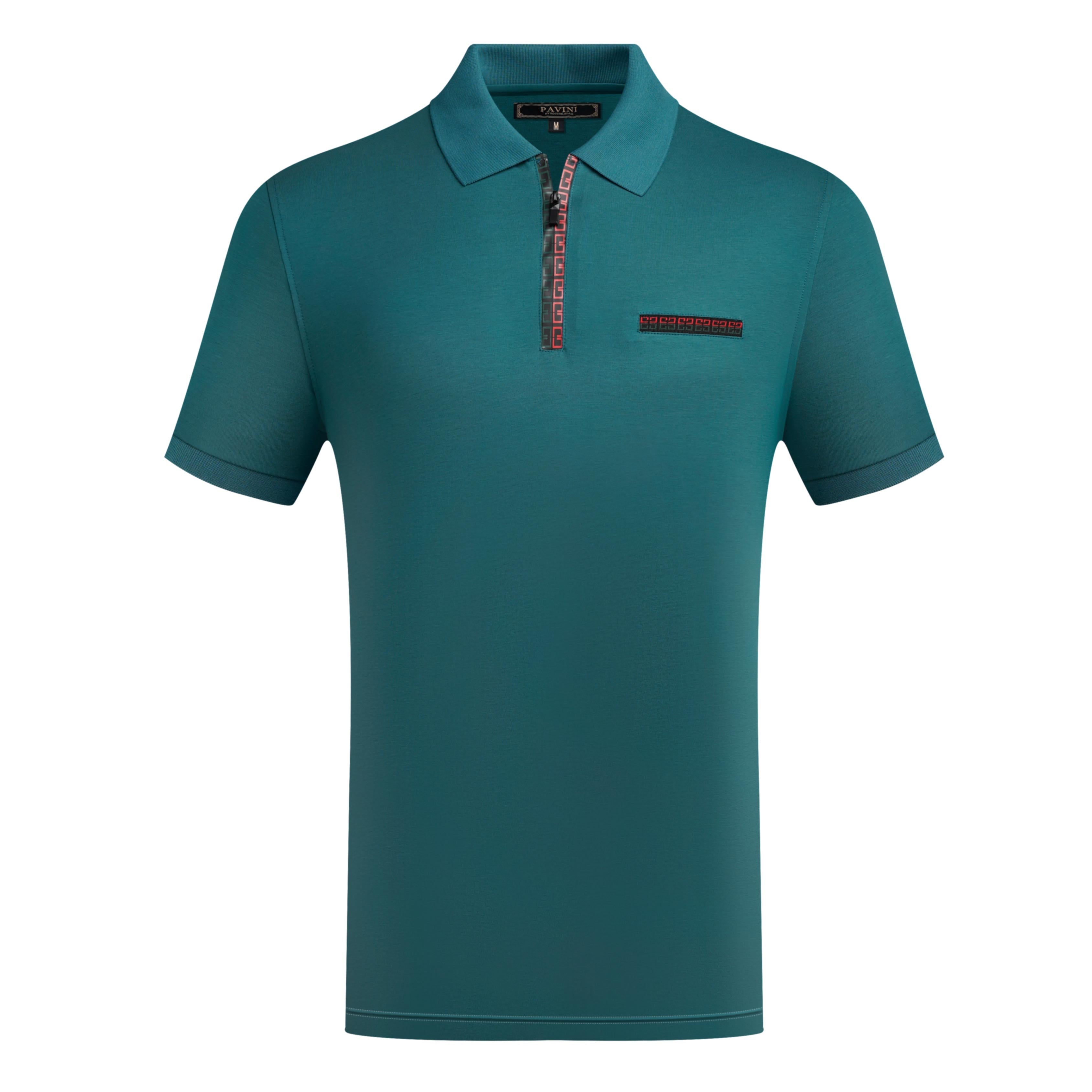 Men’s Polo Shirt with Patterned Placket & Chest Detail