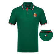 Short Sleeve Polo with Mexico Emblem & Stripe Trim