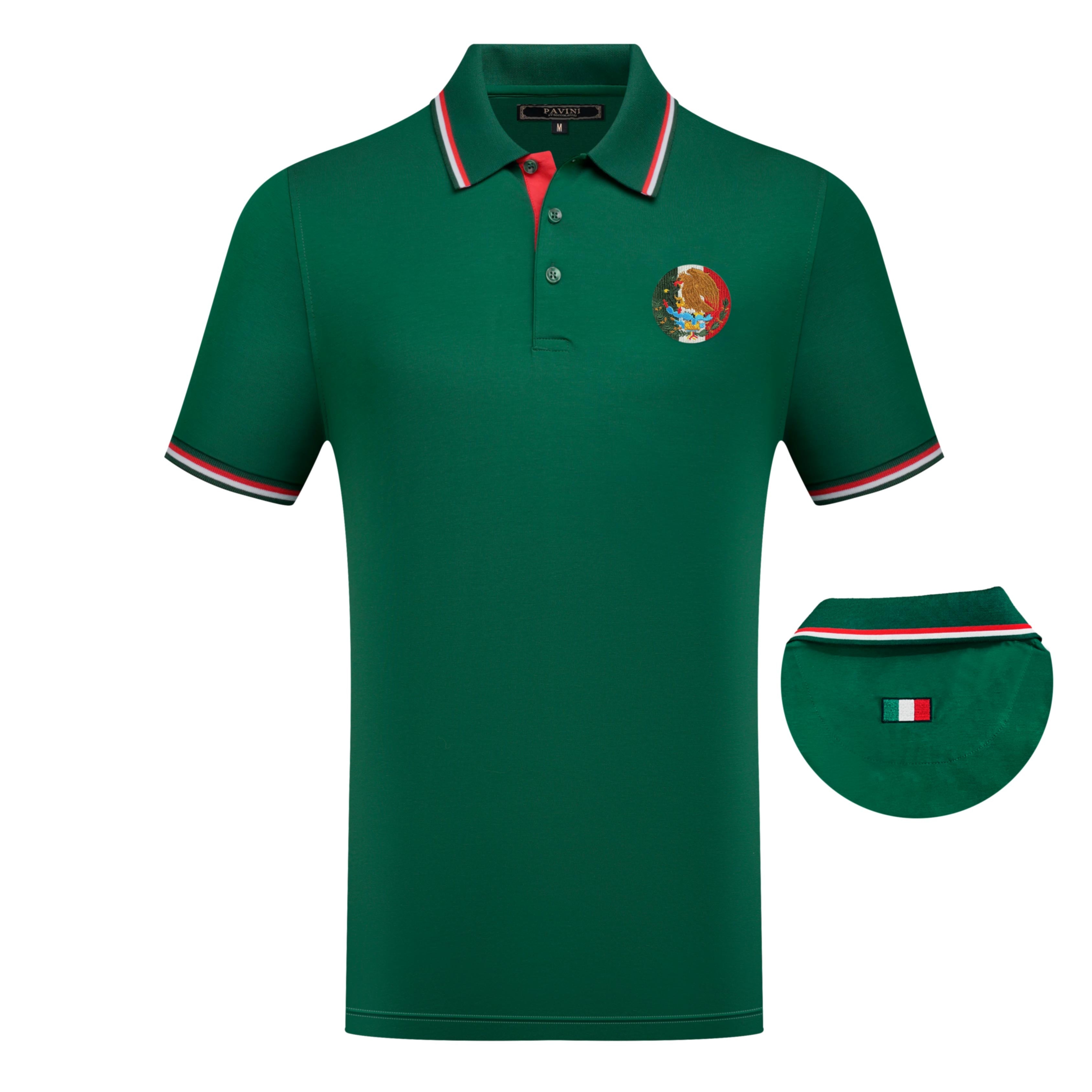 Short Sleeve Polo with Mexico Emblem & Stripe Trim