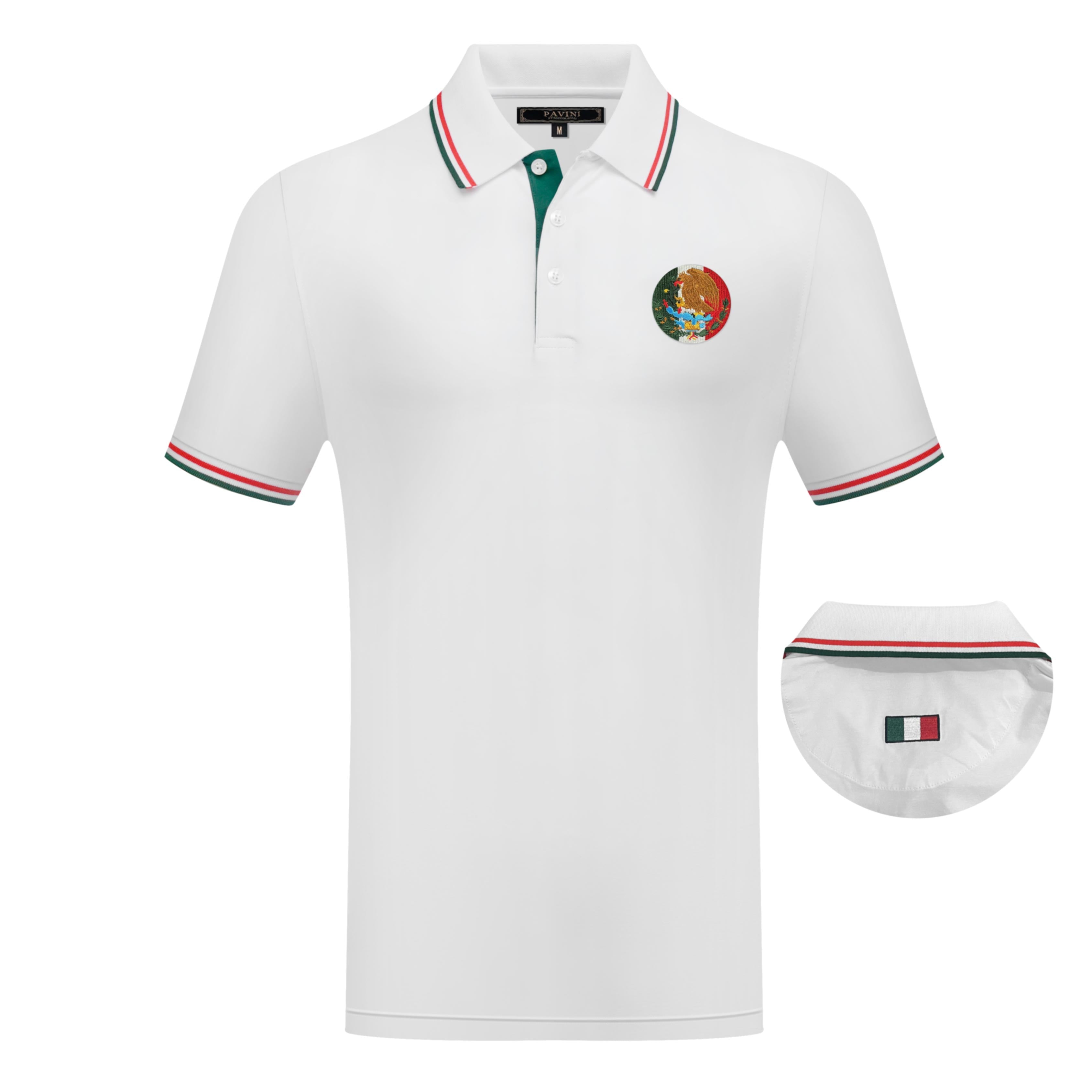 Short Sleeve Polo with Mexico Emblem & Stripe Trim