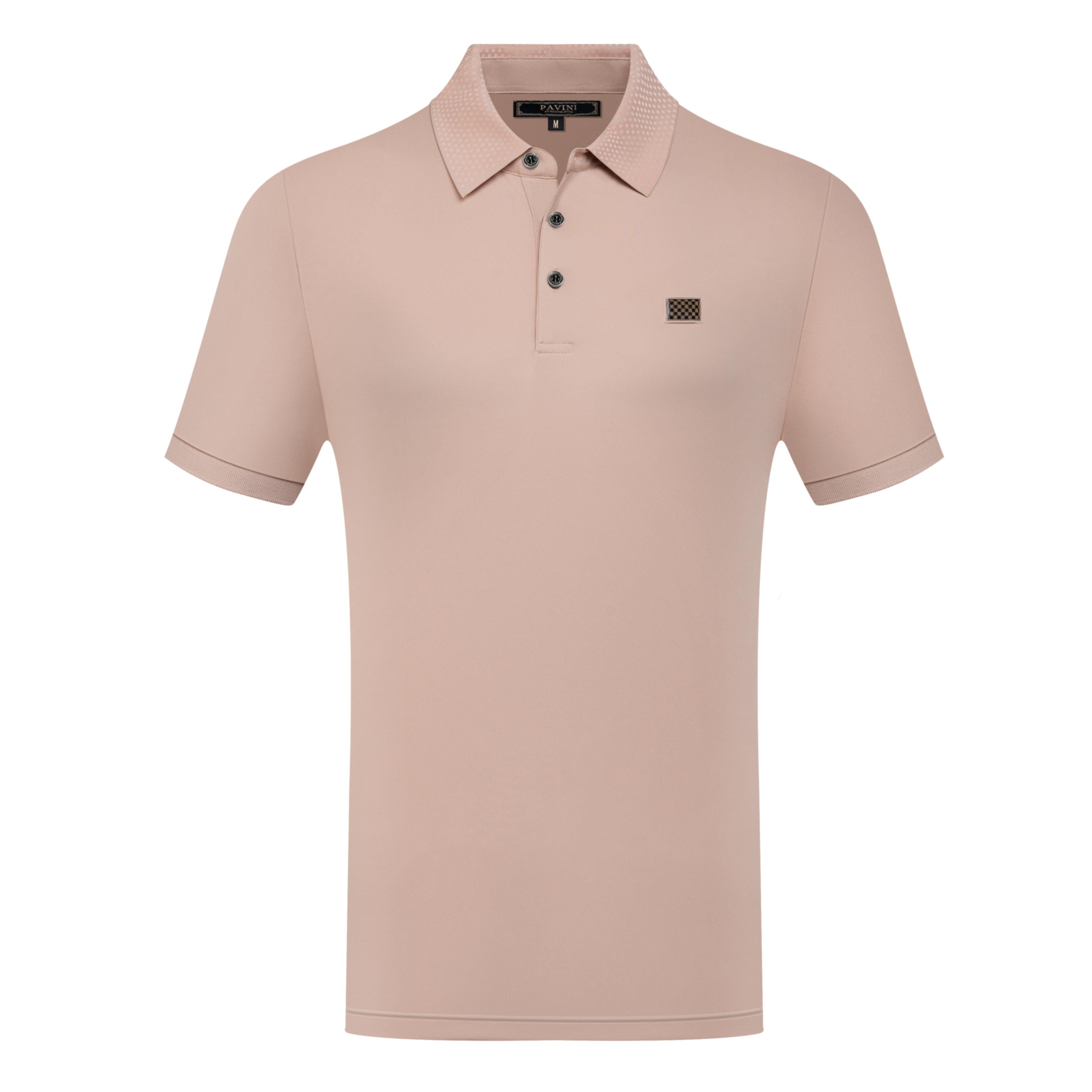 Men’s Pink Polo Shirt with Patterned Collar