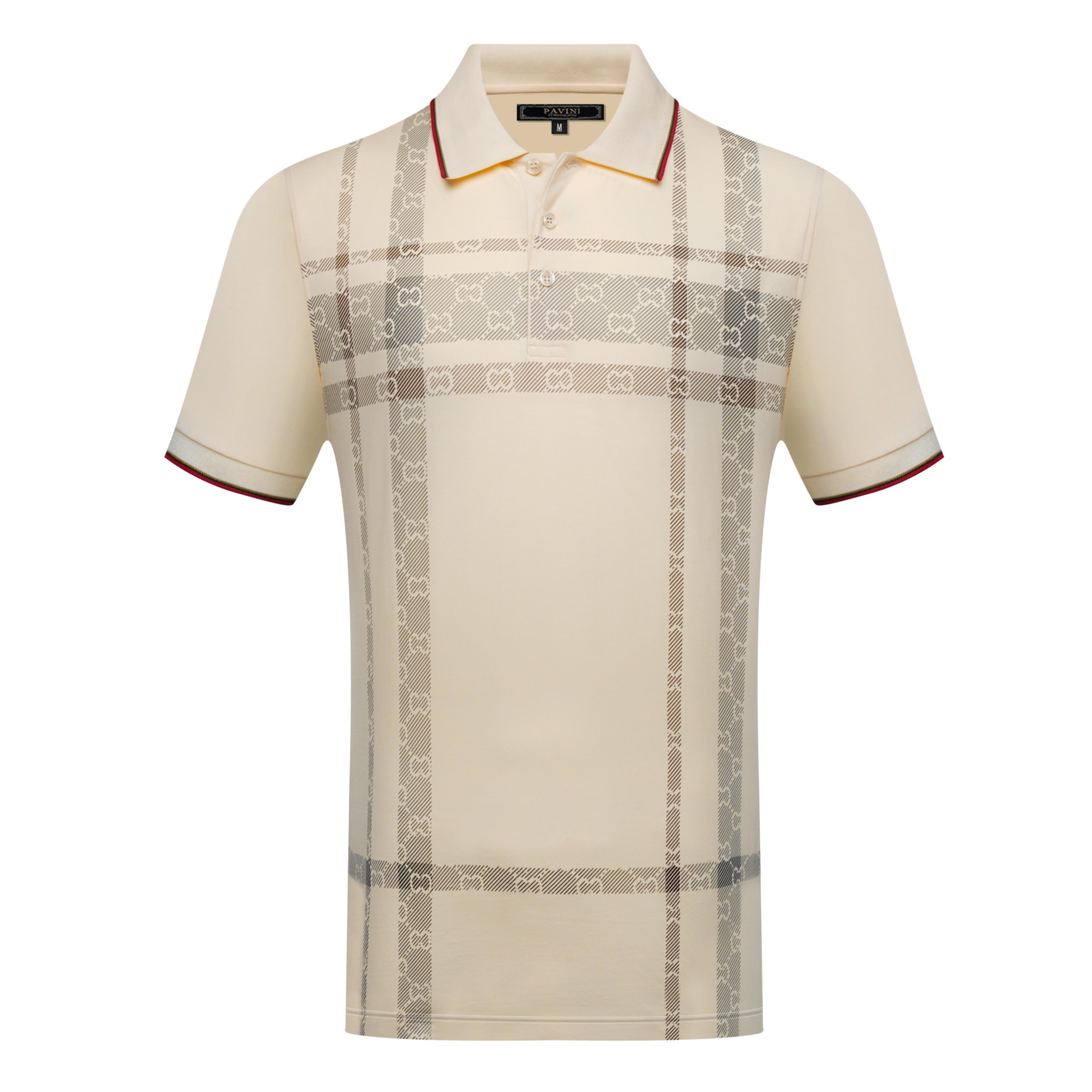 Men’s Plaid Pattern Polo Shirt with Contrast Trim