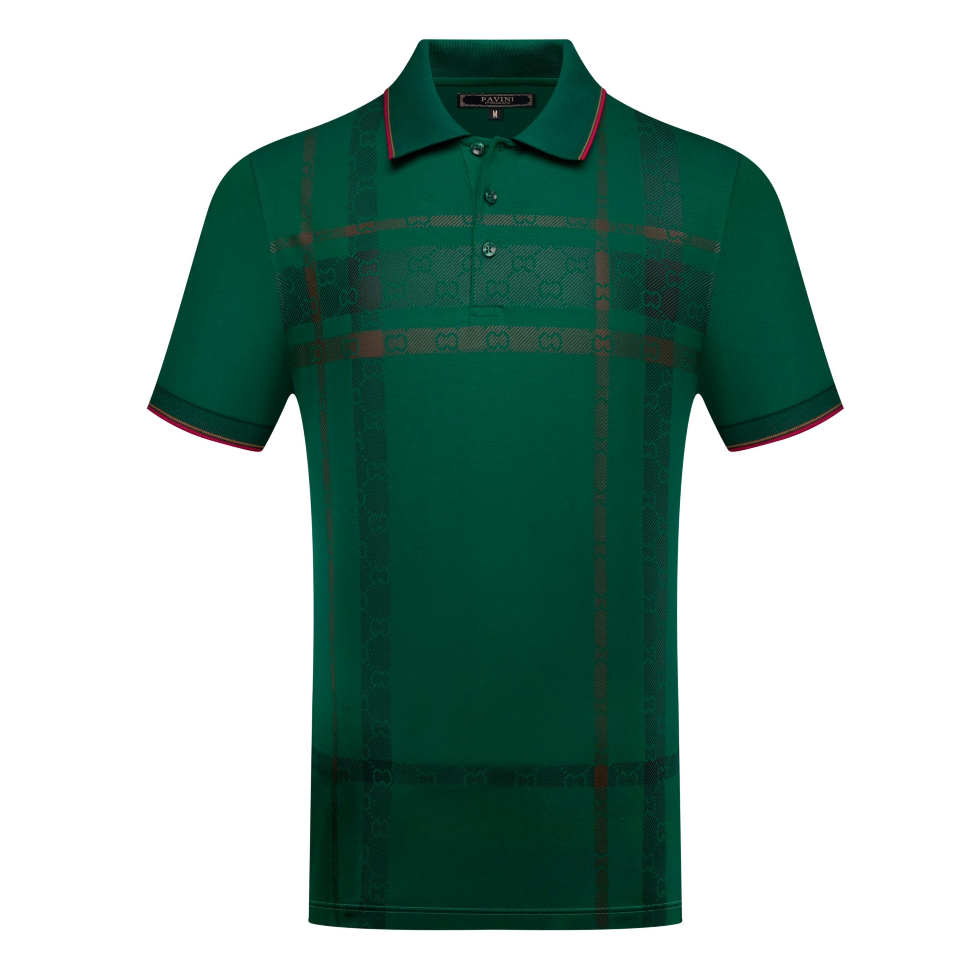 Men’s Plaid Pattern Polo Shirt with Contrast Trim