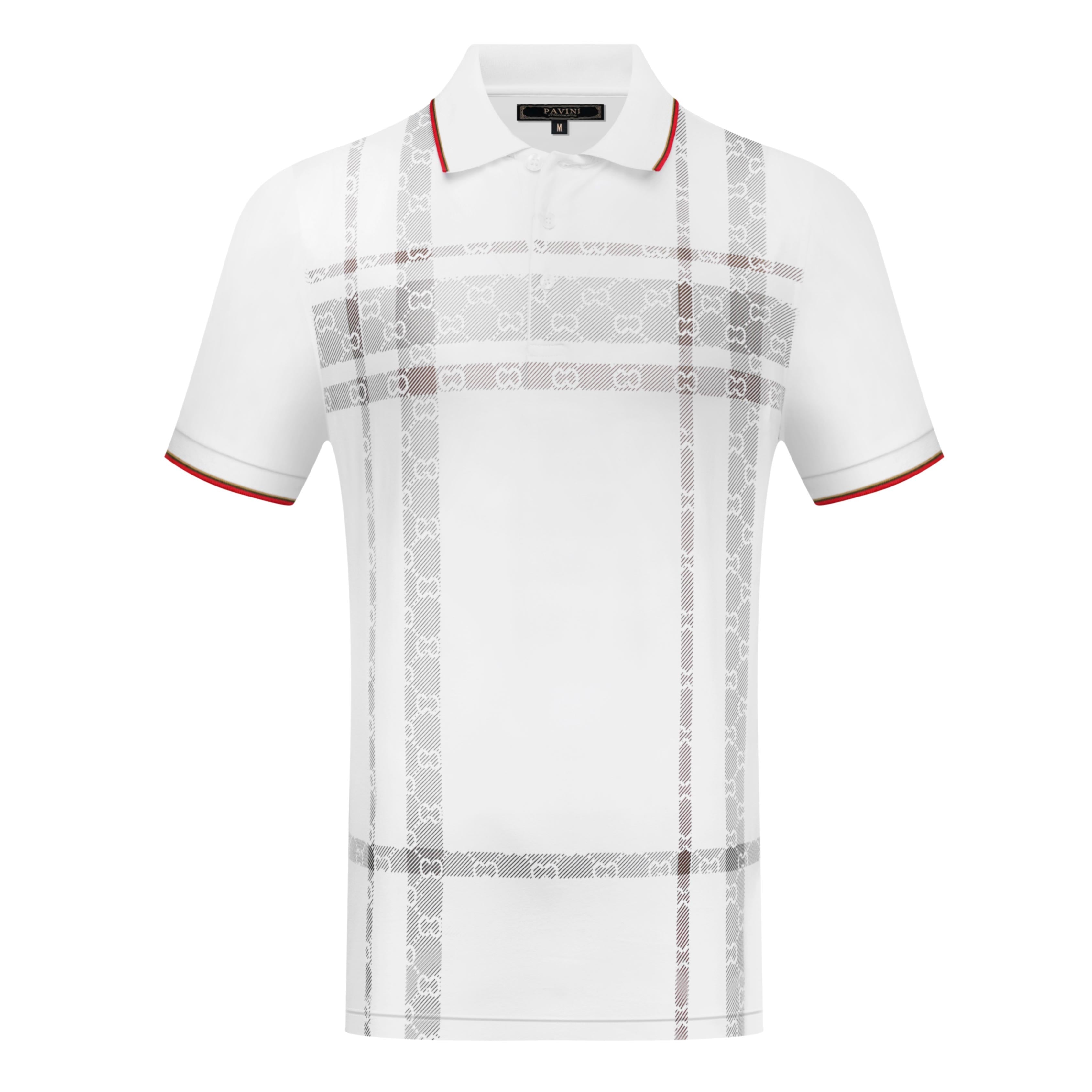 Men’s Plaid Pattern Polo Shirt with Contrast Trim