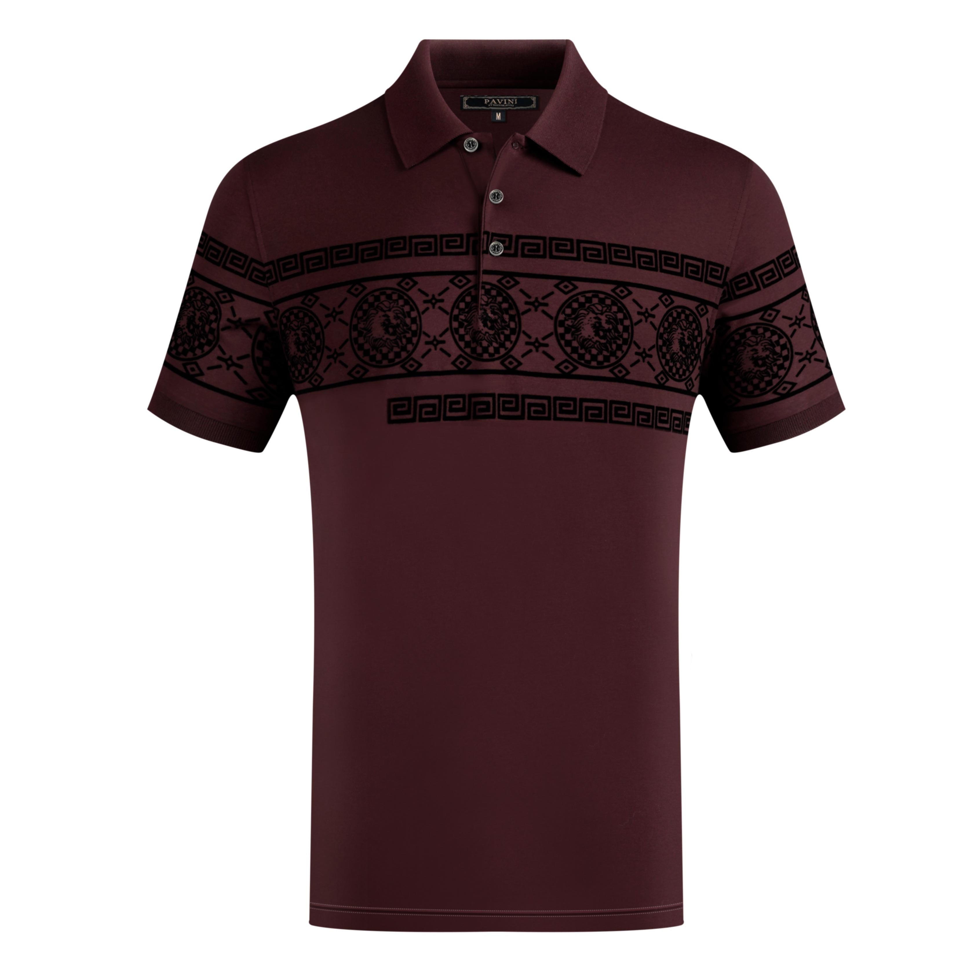 Men’s Polo Shirt with Greek Key &amp; Medallion Chest Band